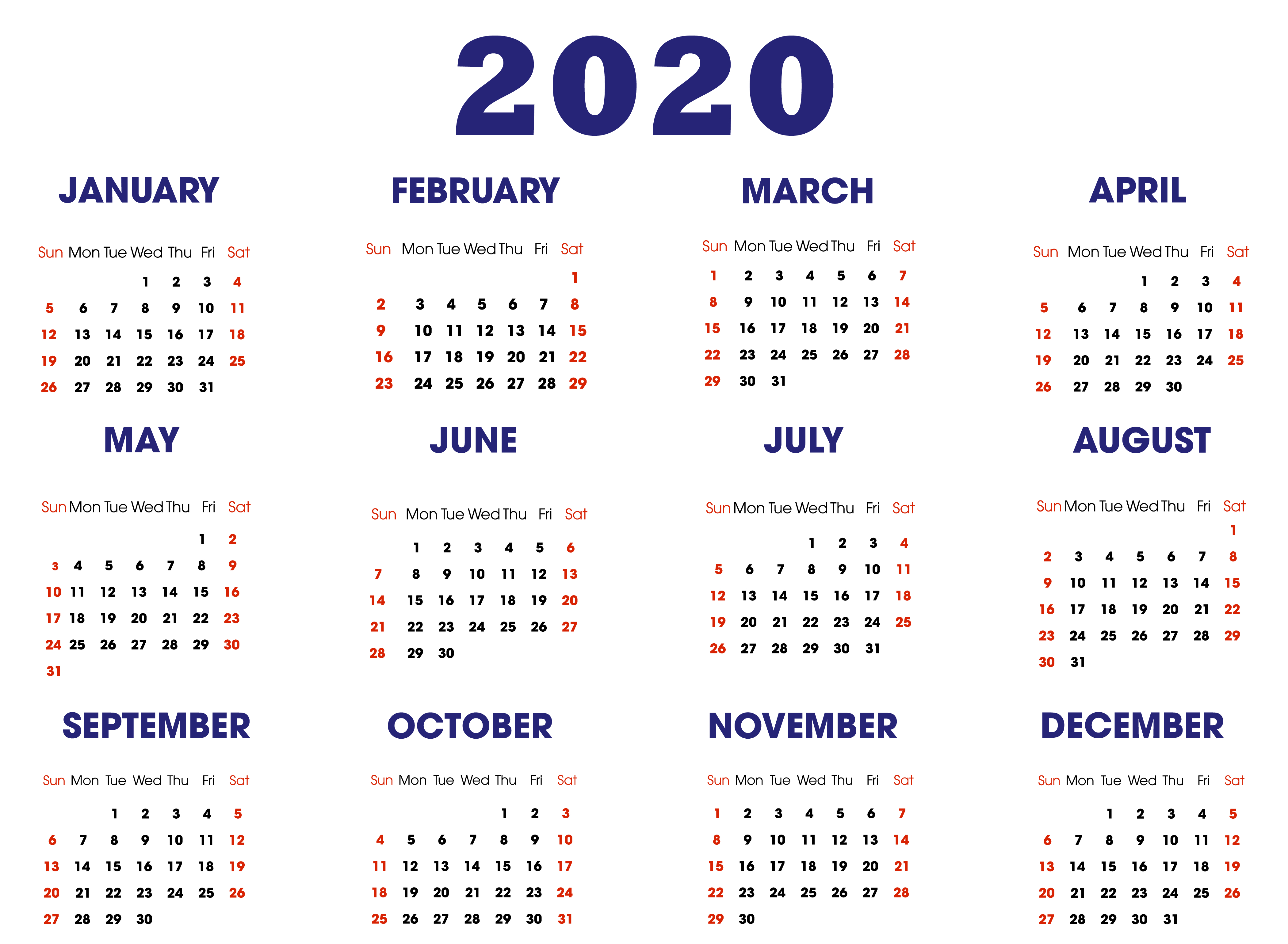 2020 Calendar Template | Printable Calendar Template, Free