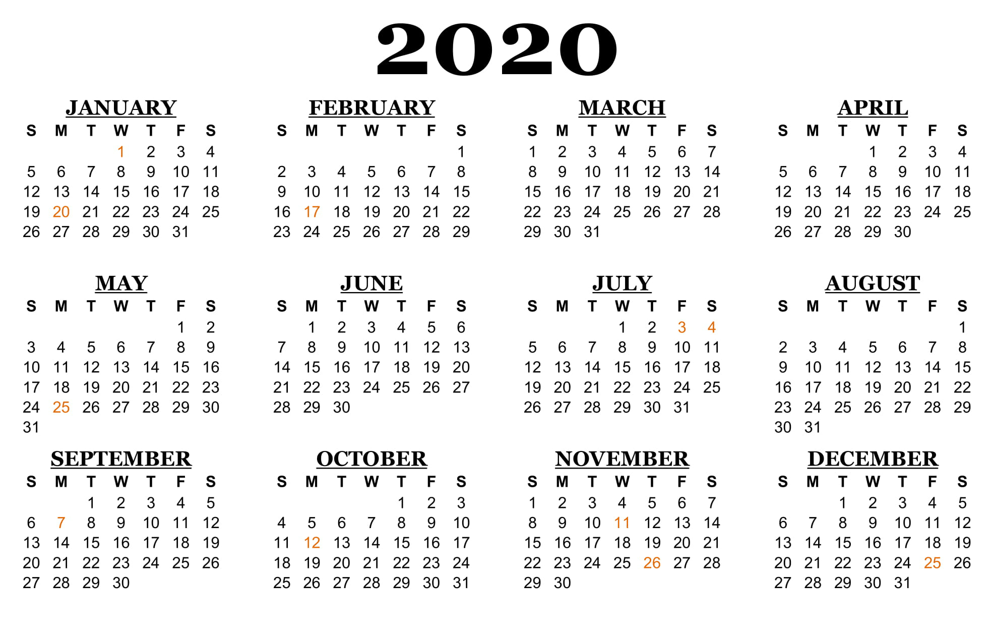 2020-Calendar-Us-Holidays-Min | Printable Template Calendar