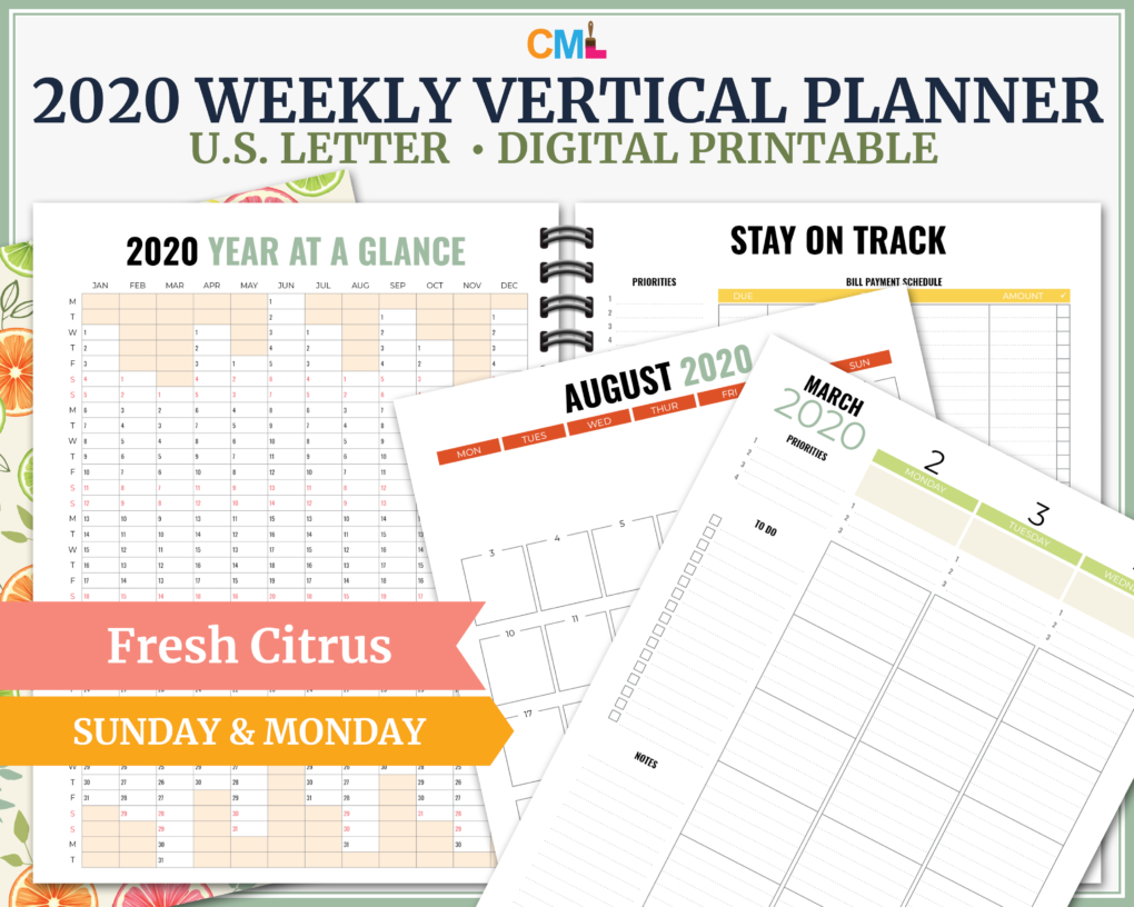 2020 &quot;fresh Citrus&quot; Weekly Vertical Printable Planner