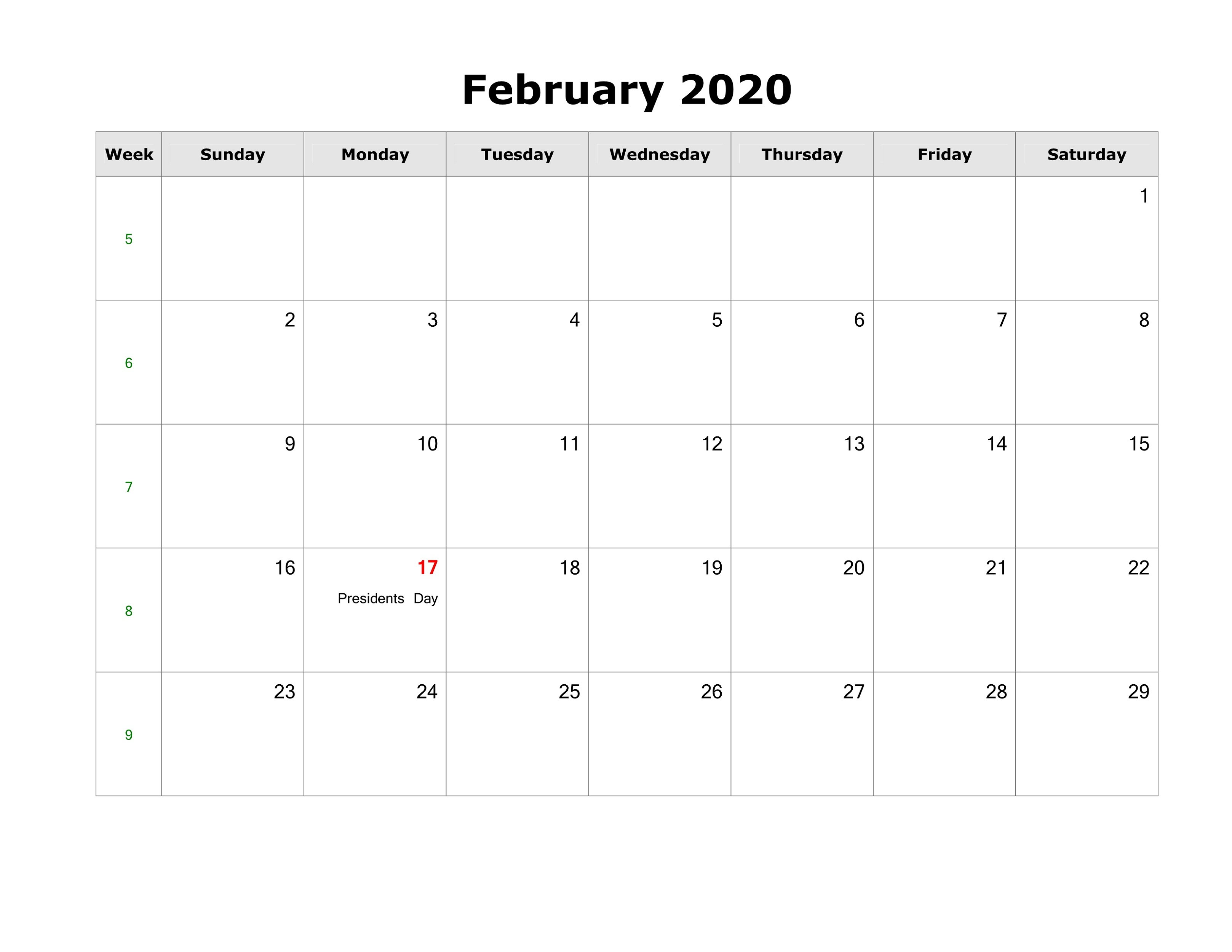 2020 Holiday Calendar Blank For Quick Usage | Calendar Shelter