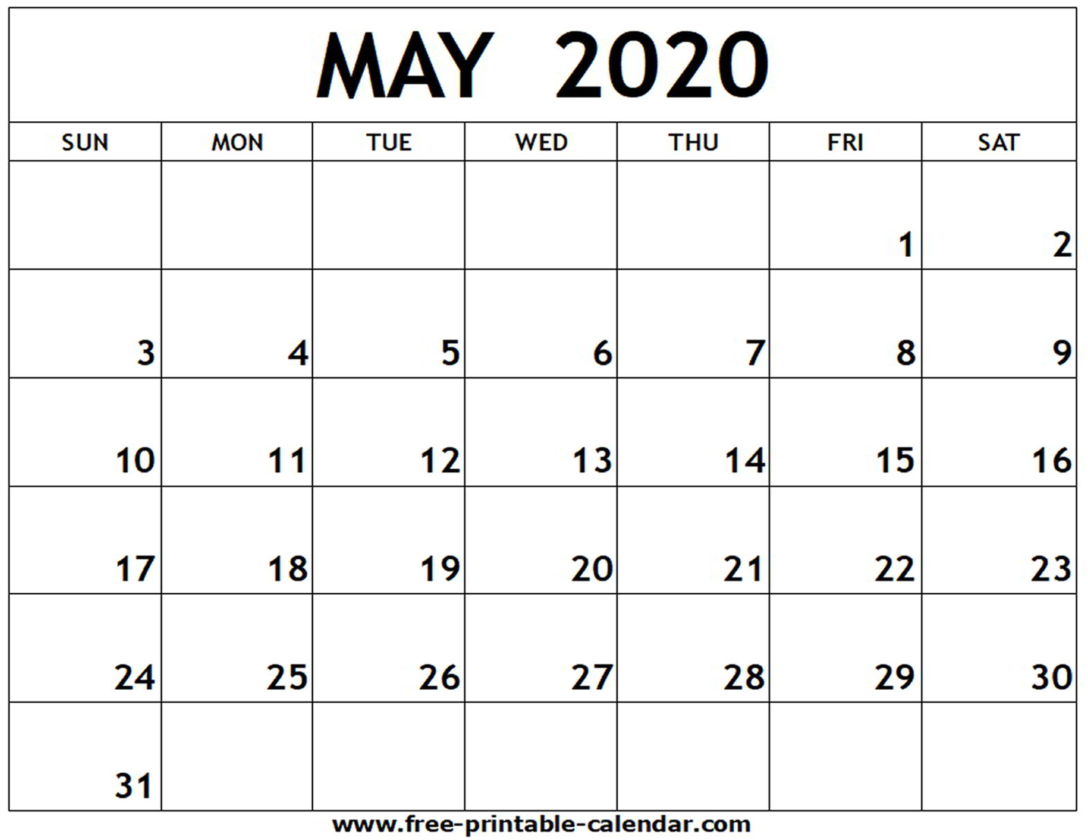 2020 May Printable Calendar - Tunu.redmini.co