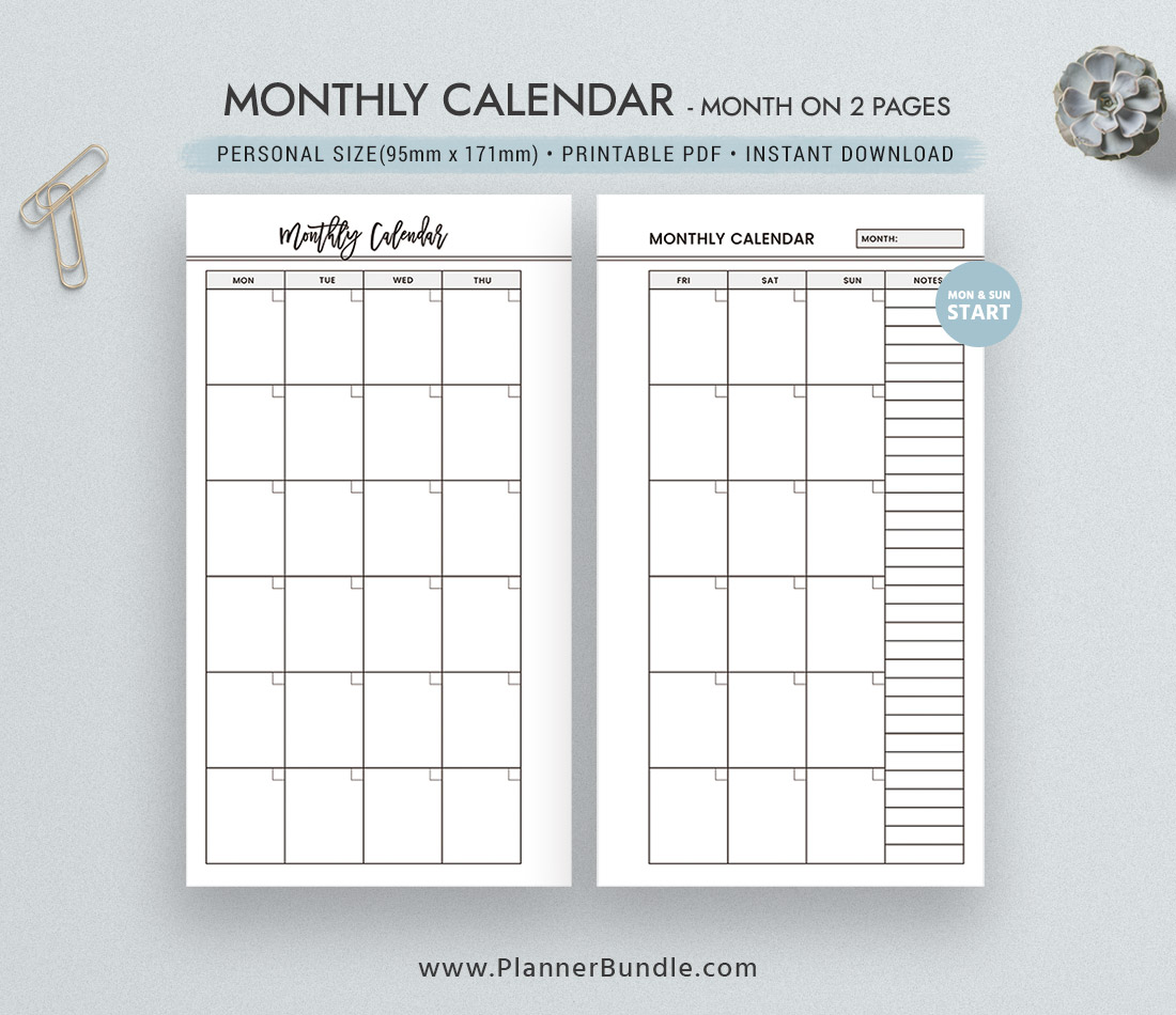 2020 2 Page Monthly Calendar Printable | Example Calendar Printable