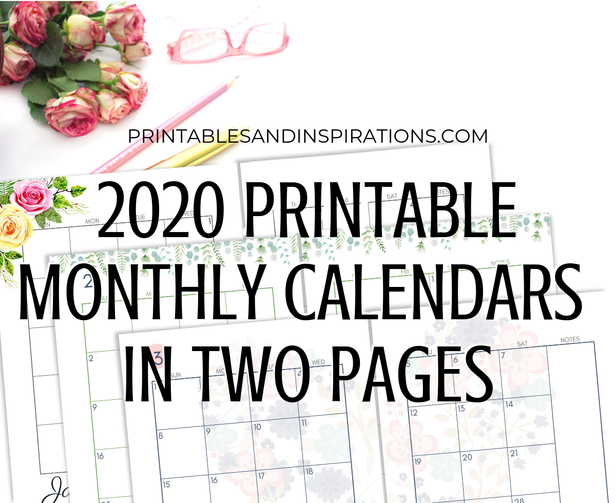 Printable 2 Page Monthly Calendar 2020 Free