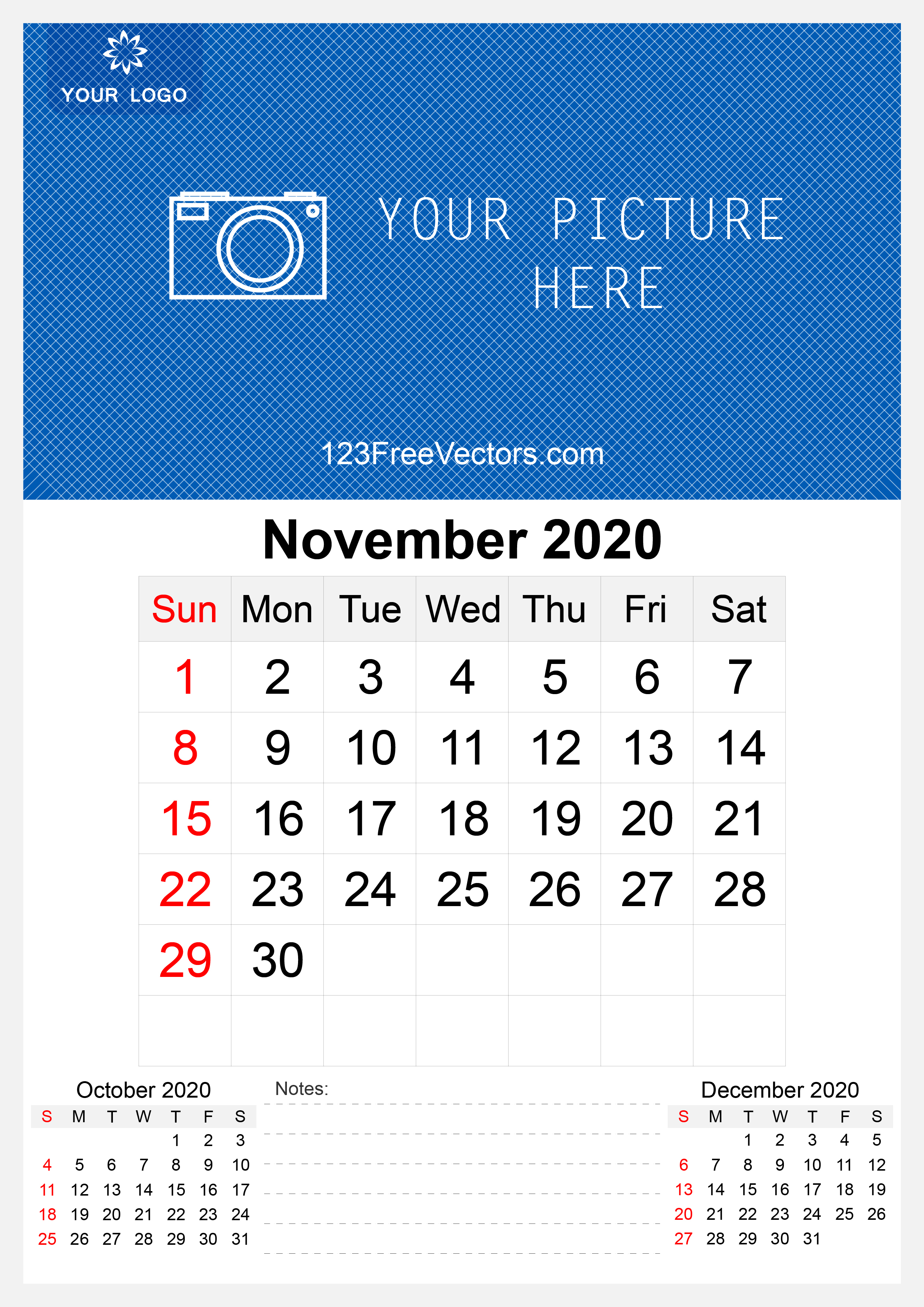 2020 November Wall Calendar Template Free