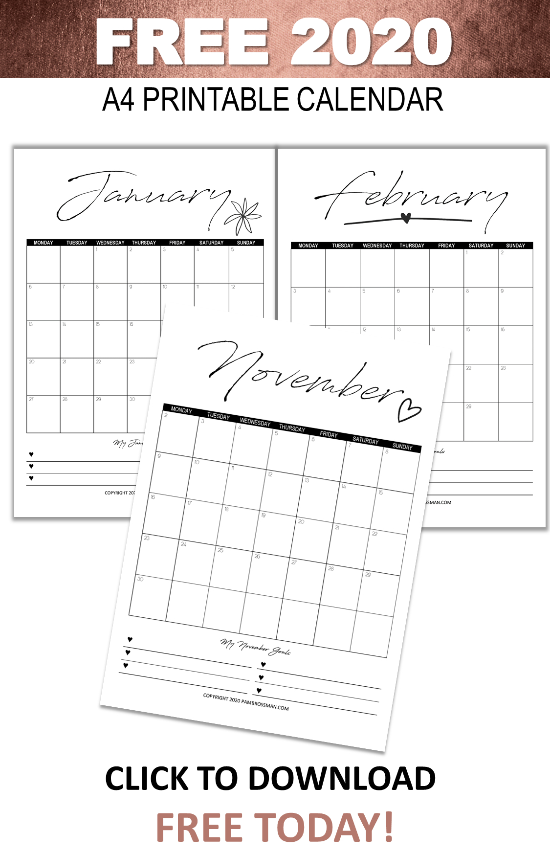 2020 Printable Calendar Goals | Free Printable Calendar