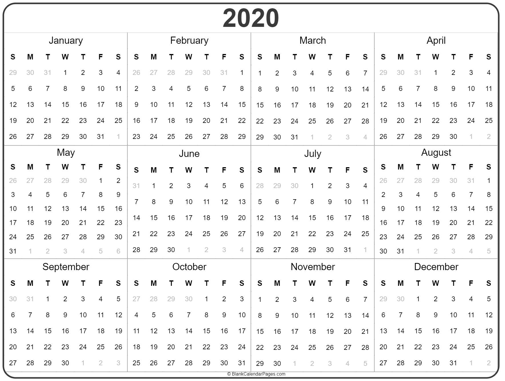 2020 Printable Calendar Yearly - Tunu.redmini.co