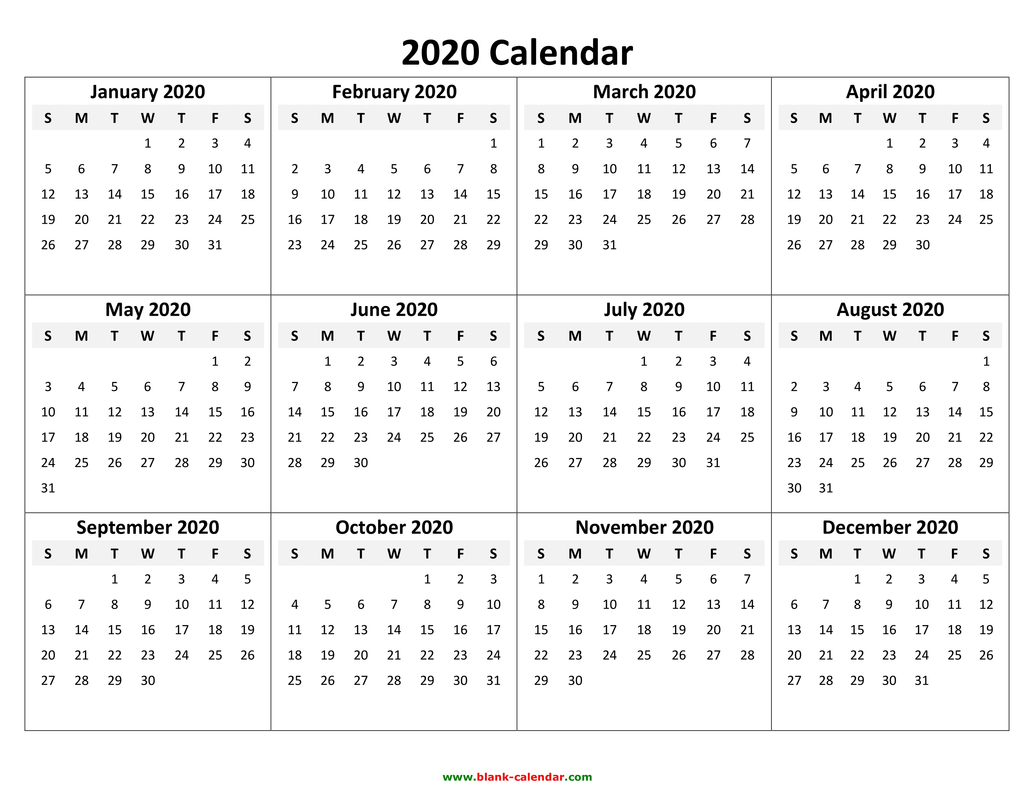 2020 Printable Calendar Yearly - Tunu.redmini.co