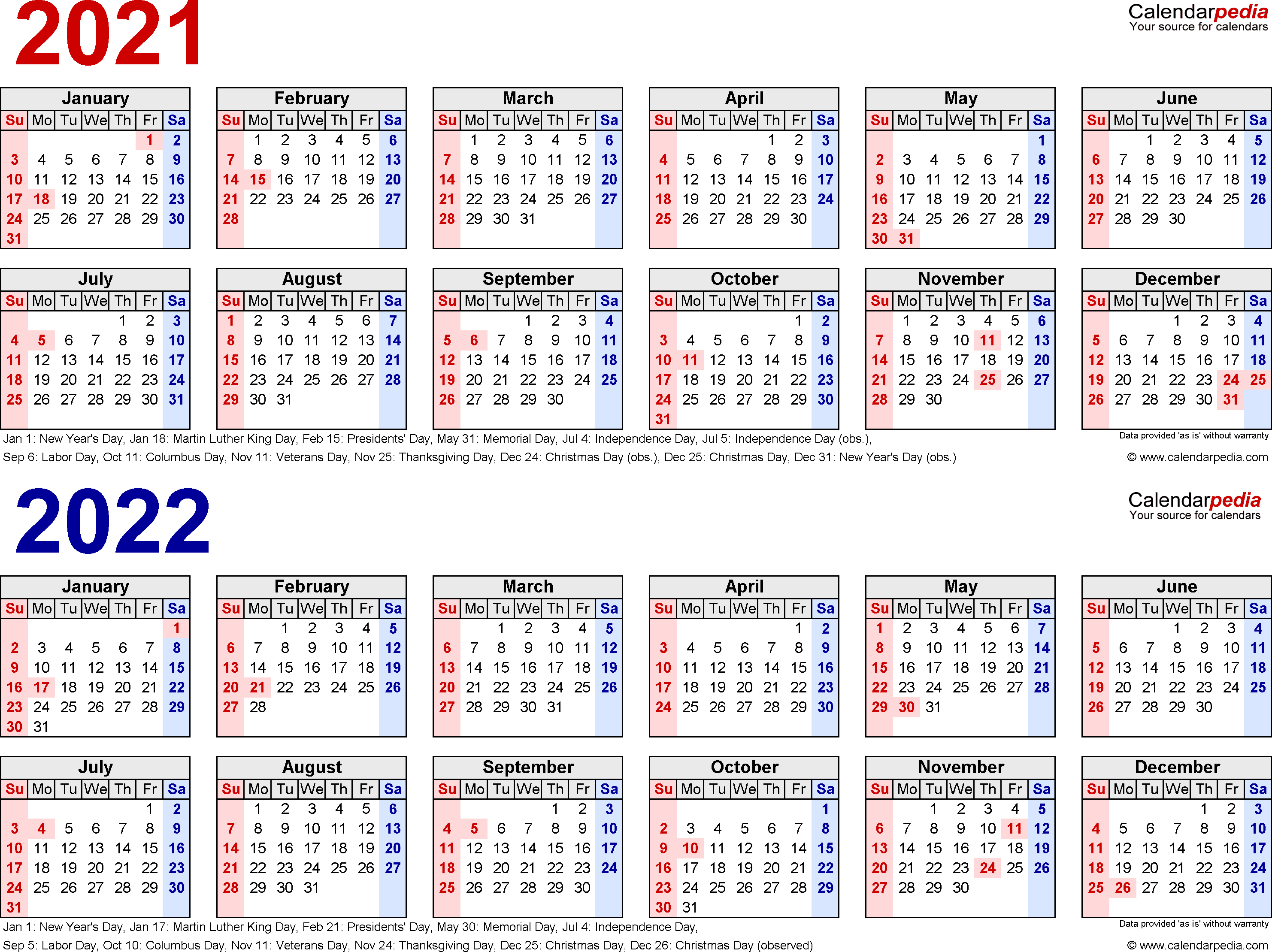 2021-2022 Two Year Calendar - Free Printable Microsoft Excel