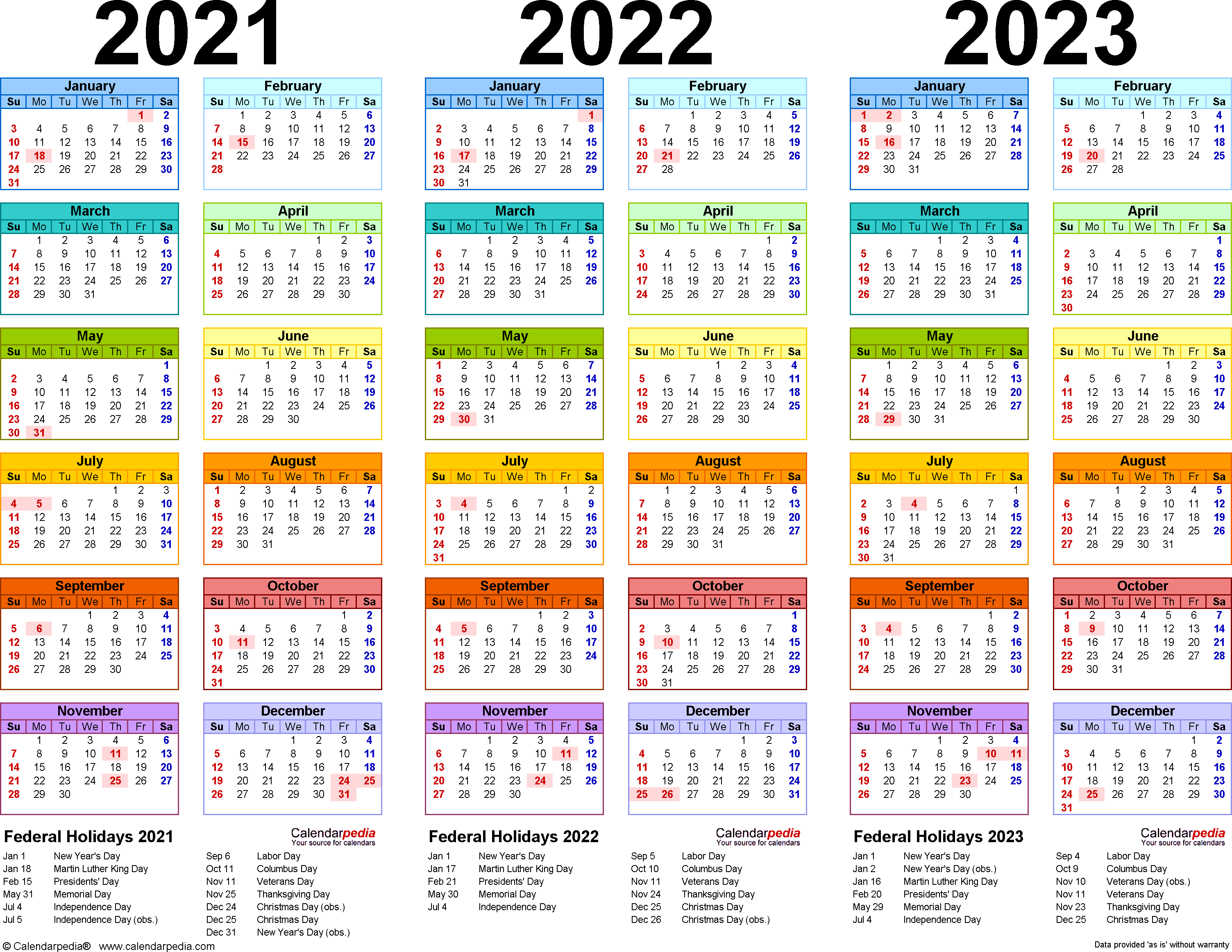 2021-2023 Three Year Calendar - Free Printable Pdf Templates