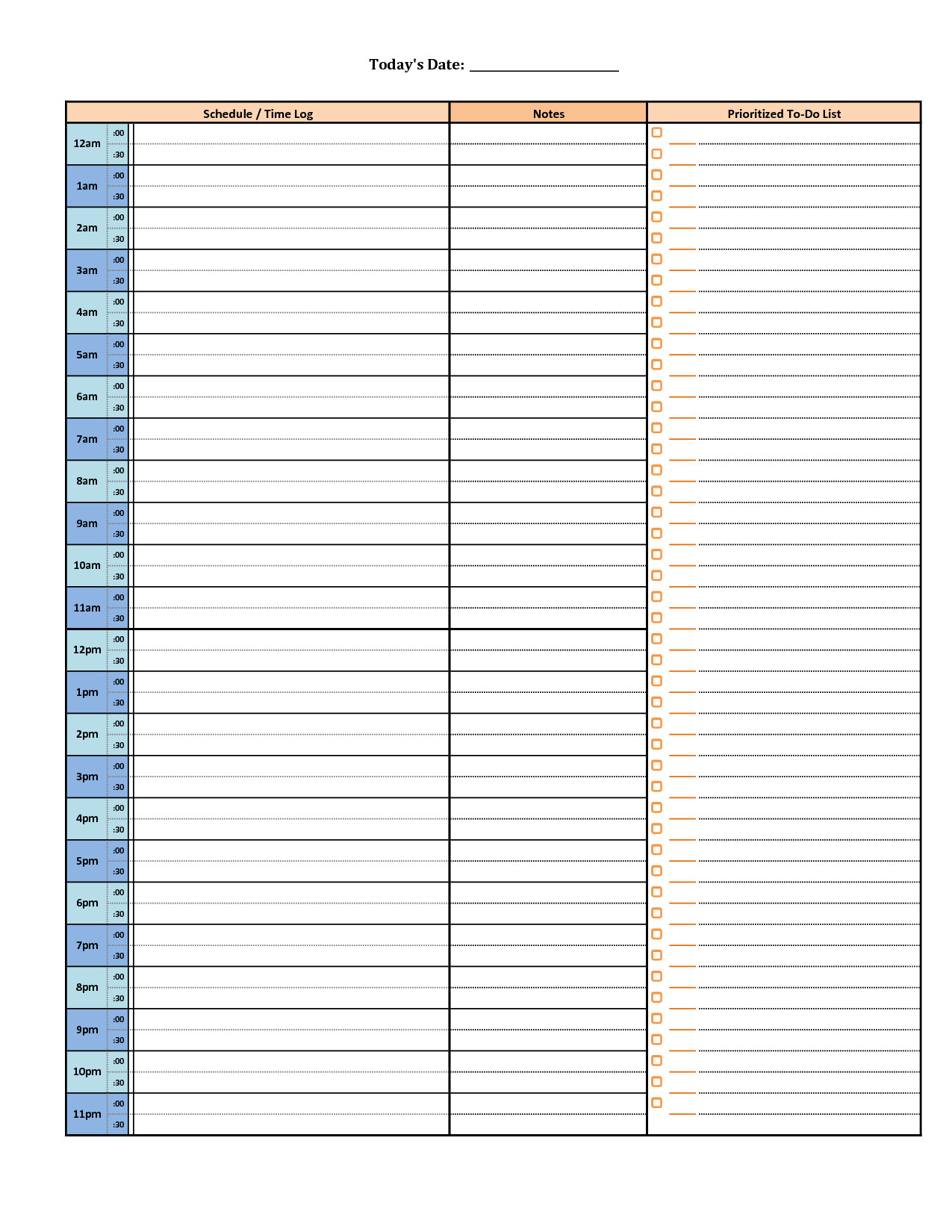 24 Hour Time Sheet Luxury Printable Daily Hourly Schedule