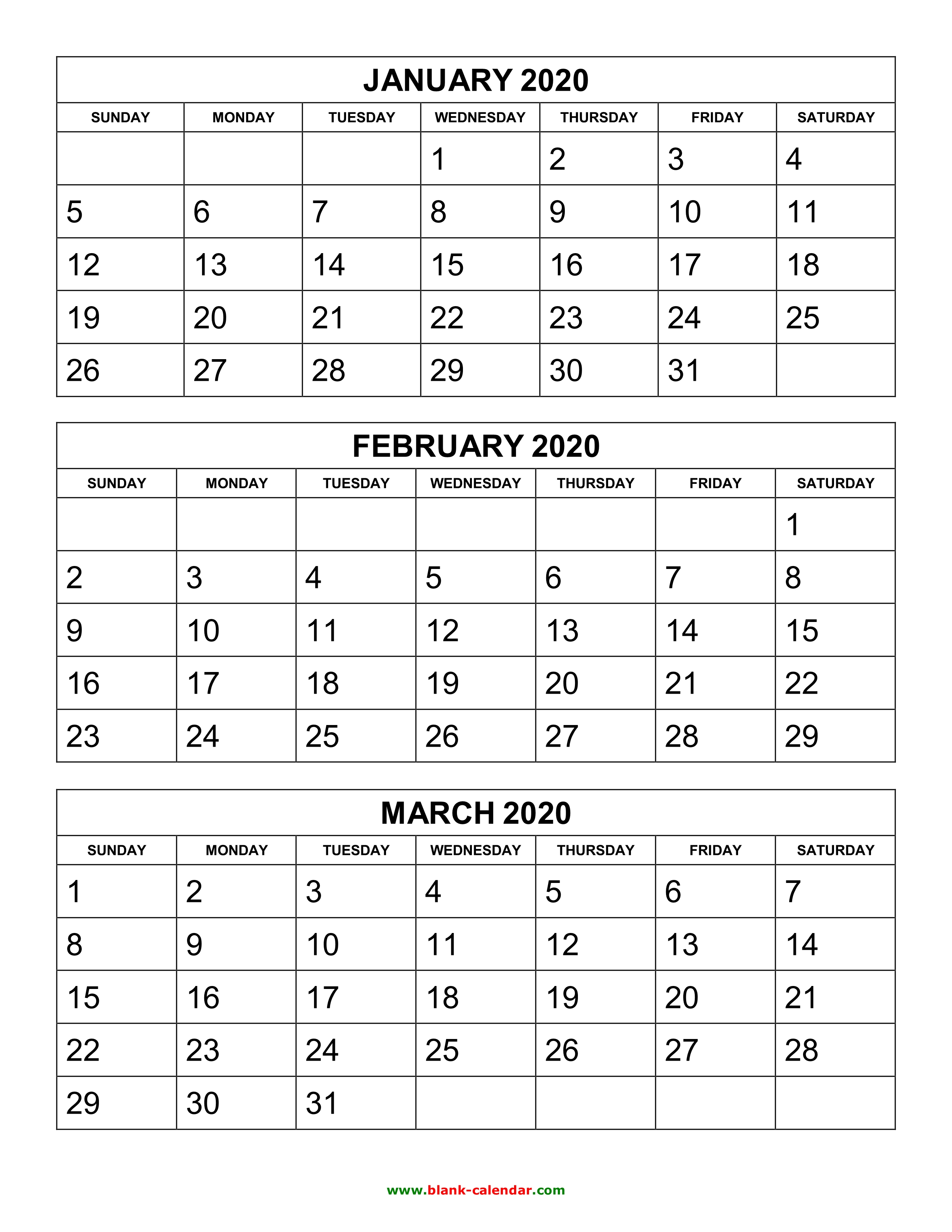 3 Month 2020 Calendar - Tunu.redmini.co