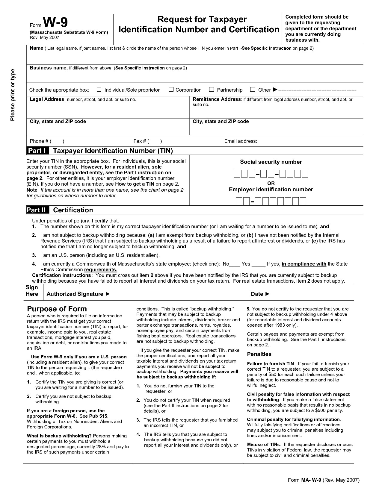 W-9 Form 2025 Pdf