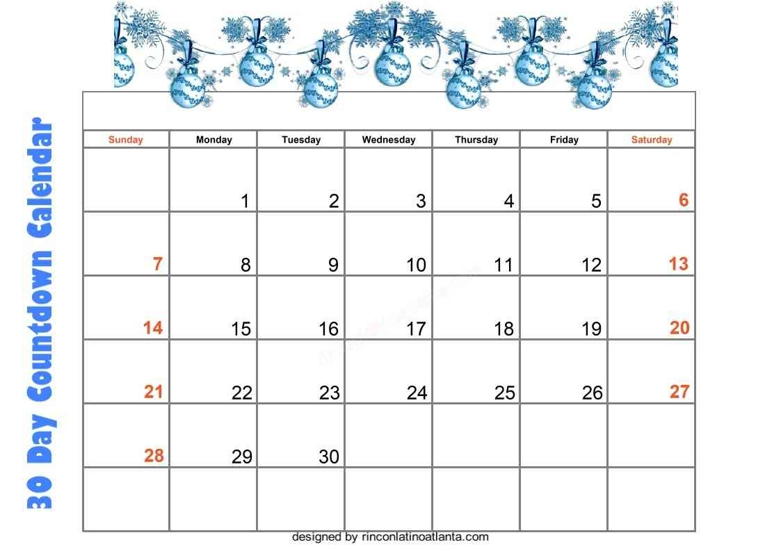 30 Day Countdown Calendar Printable | Calendar Template