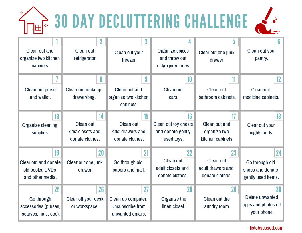 30 Day Declutter Challenge - Free Printable Guide - List