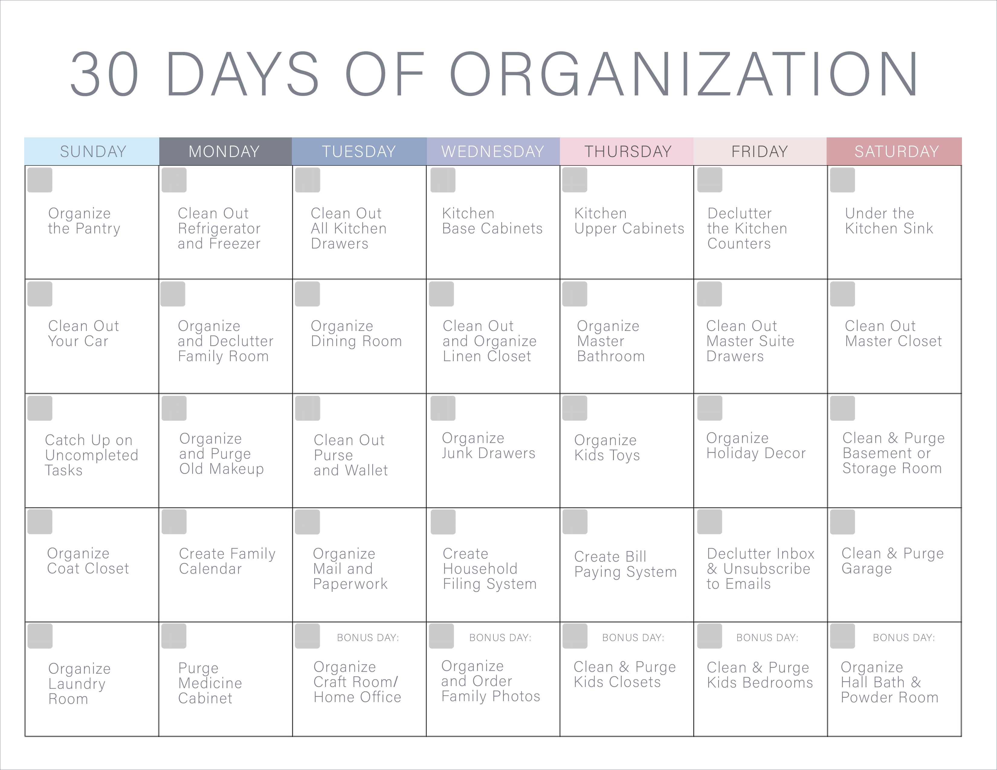 30 Day Declutter Calendar Example Calendar Printable