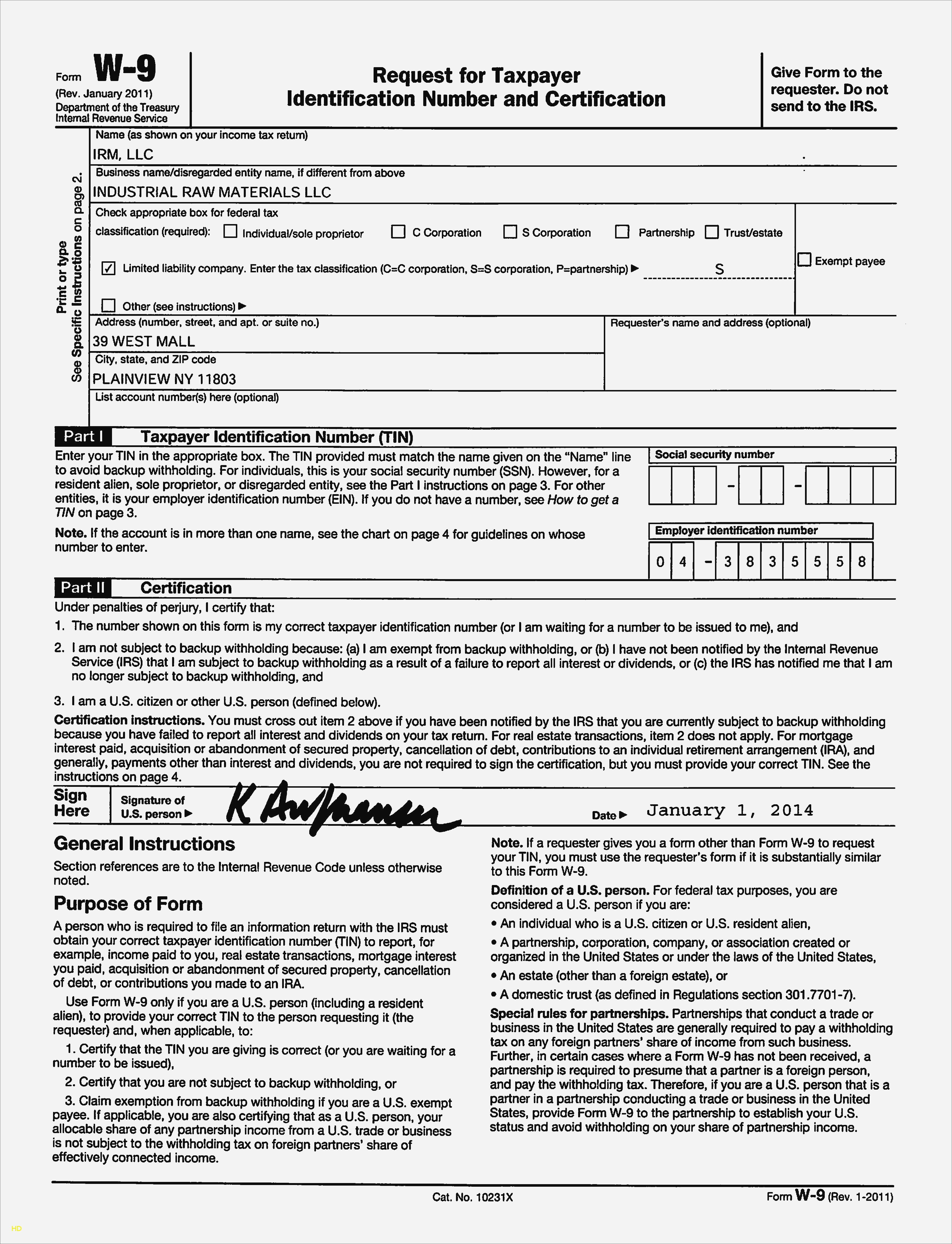 irs w9 form