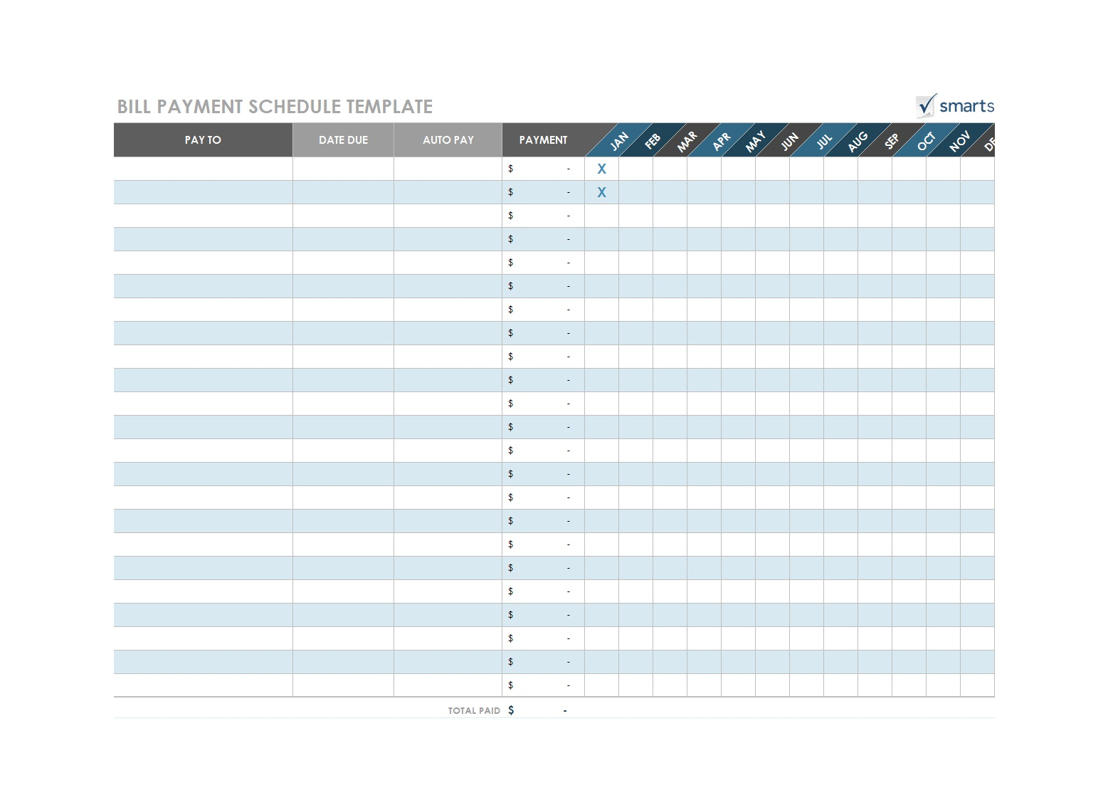 Calendar Template For Bill Paying