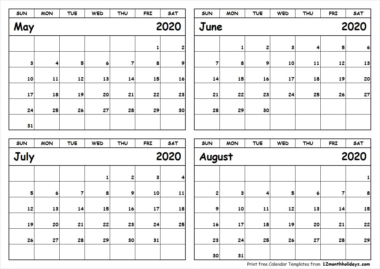 4 Month Printable Calendar 2020 | Monthly Printable Calender