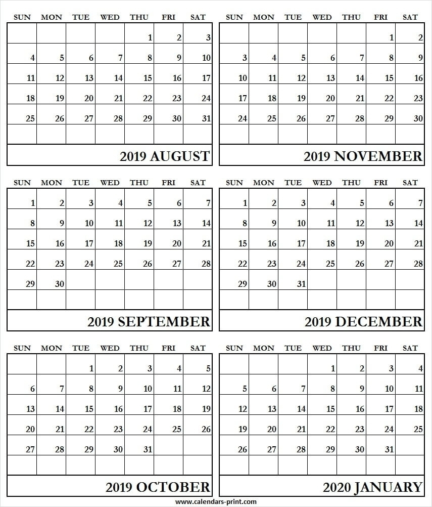 Printable Calendar 6 Month 2020 Example Calendar Printable