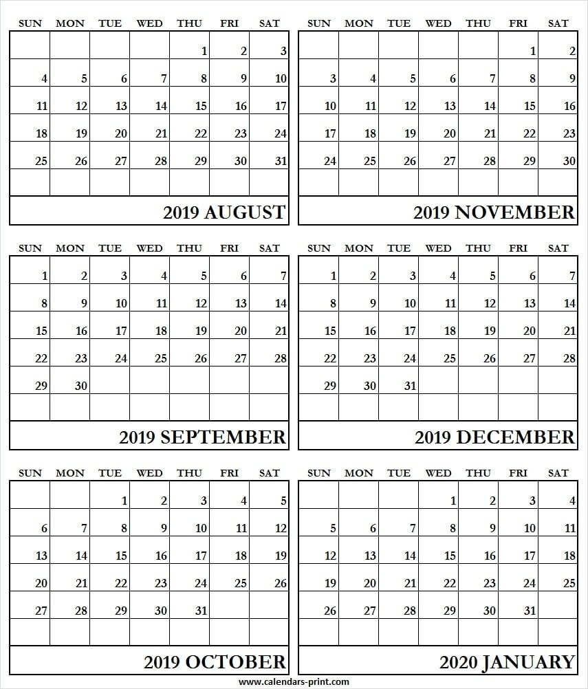 6 Month Calendar Template 2020 | Monthly Printable Calender