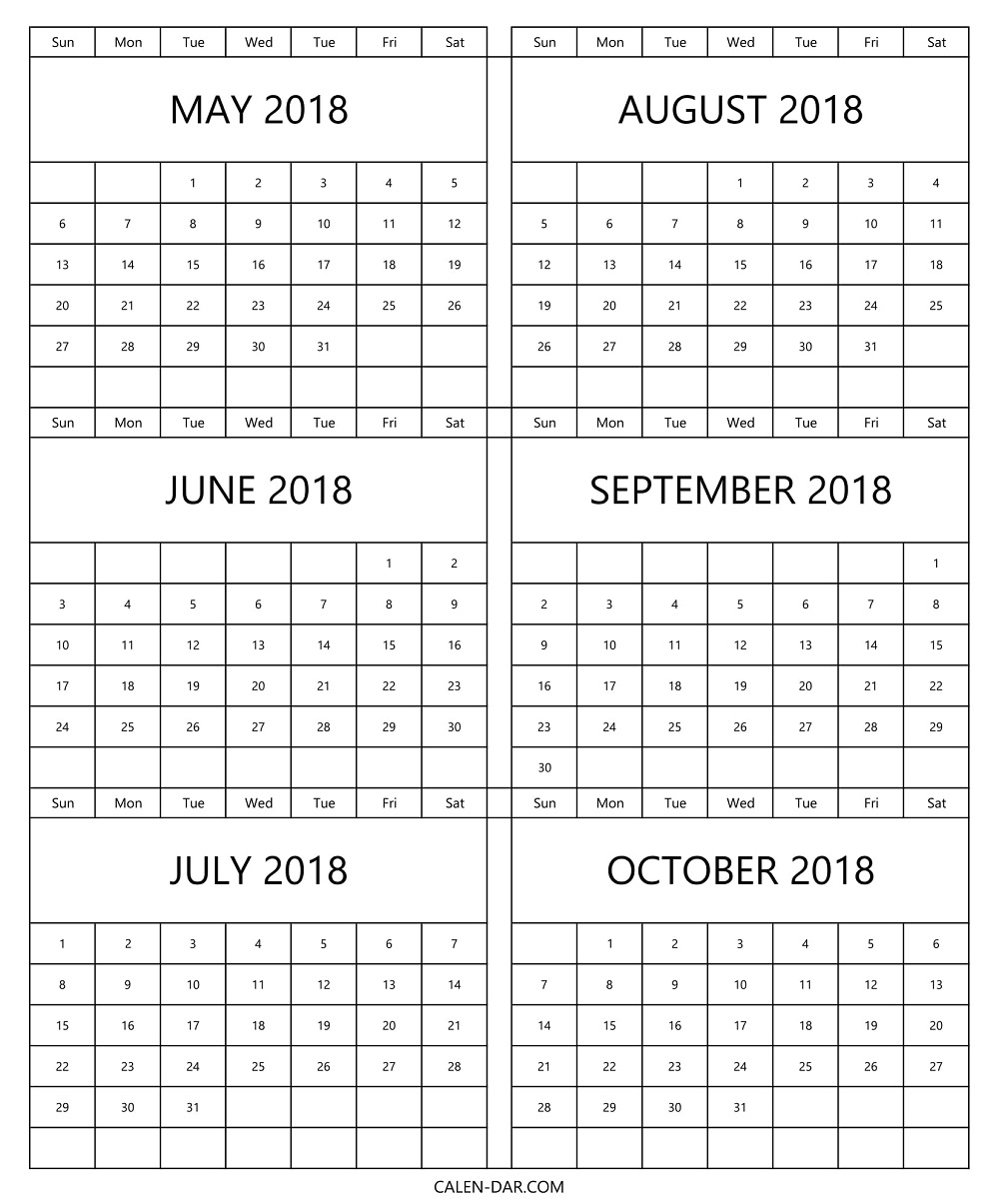 6 Month Non Downloadable Printable Calendar Example