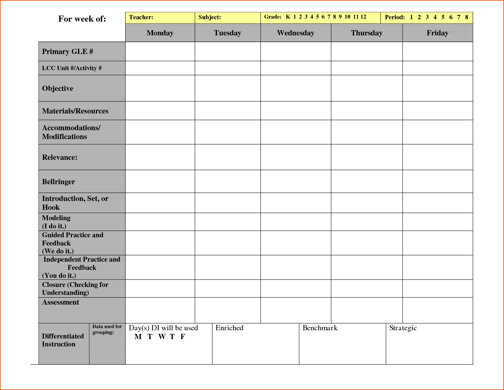 7+ Weekly Lesson Plan Template - Bookletemplate