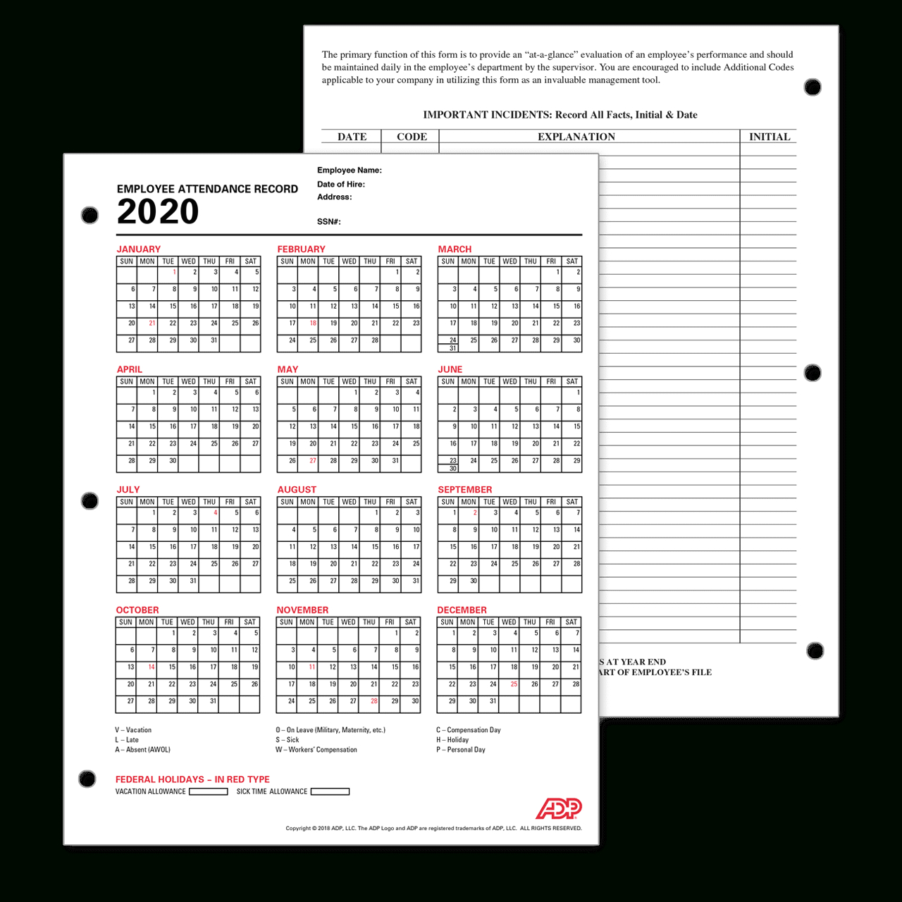 2020 Employee Attendance Tracker Printables Free Example Calendar