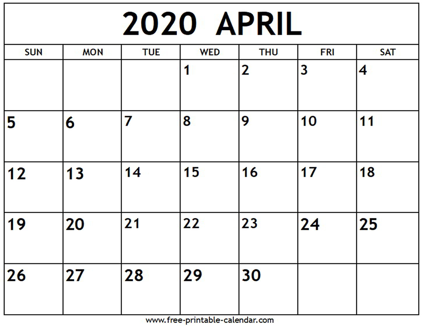 April 2020 Calendar - Free-Printable-Calendar