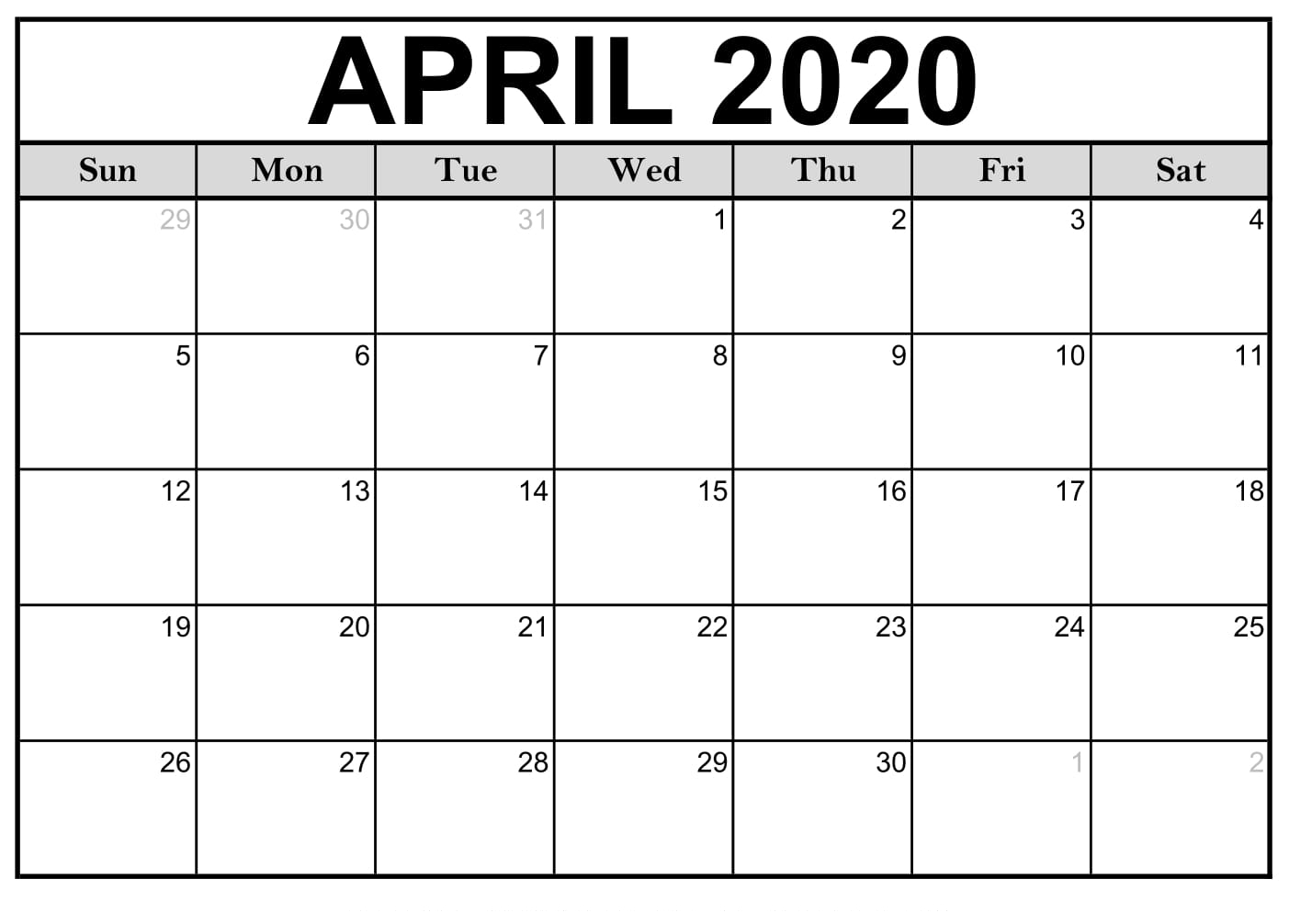 April 2020 Calendar Printable Office Planner Download | 12