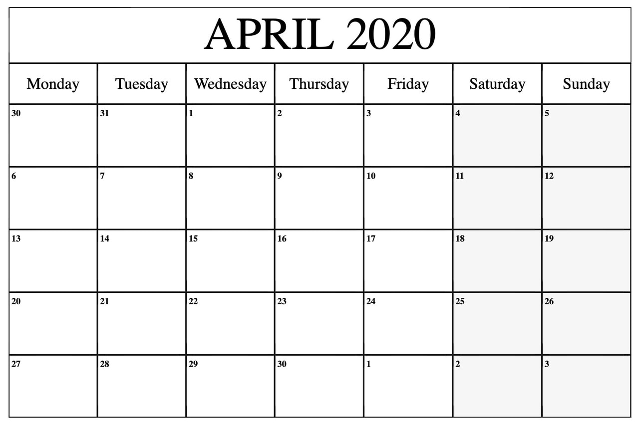 April 2020 Calendar Printable Template Planner | Printable