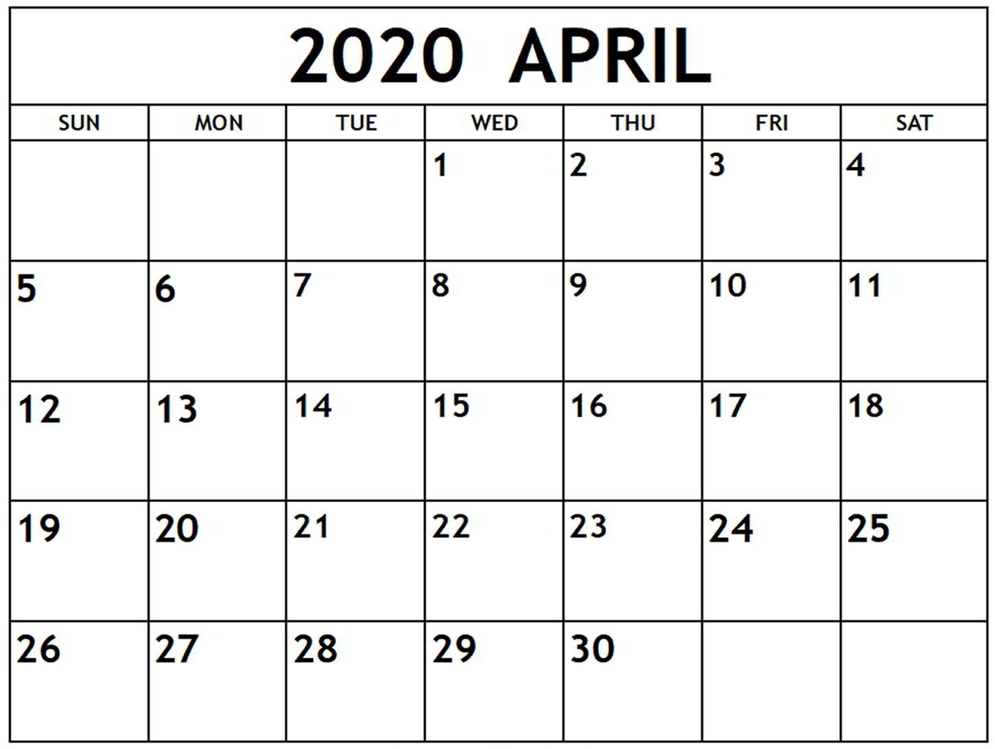 April 2020 Monthly Business Calendar | Free Printable