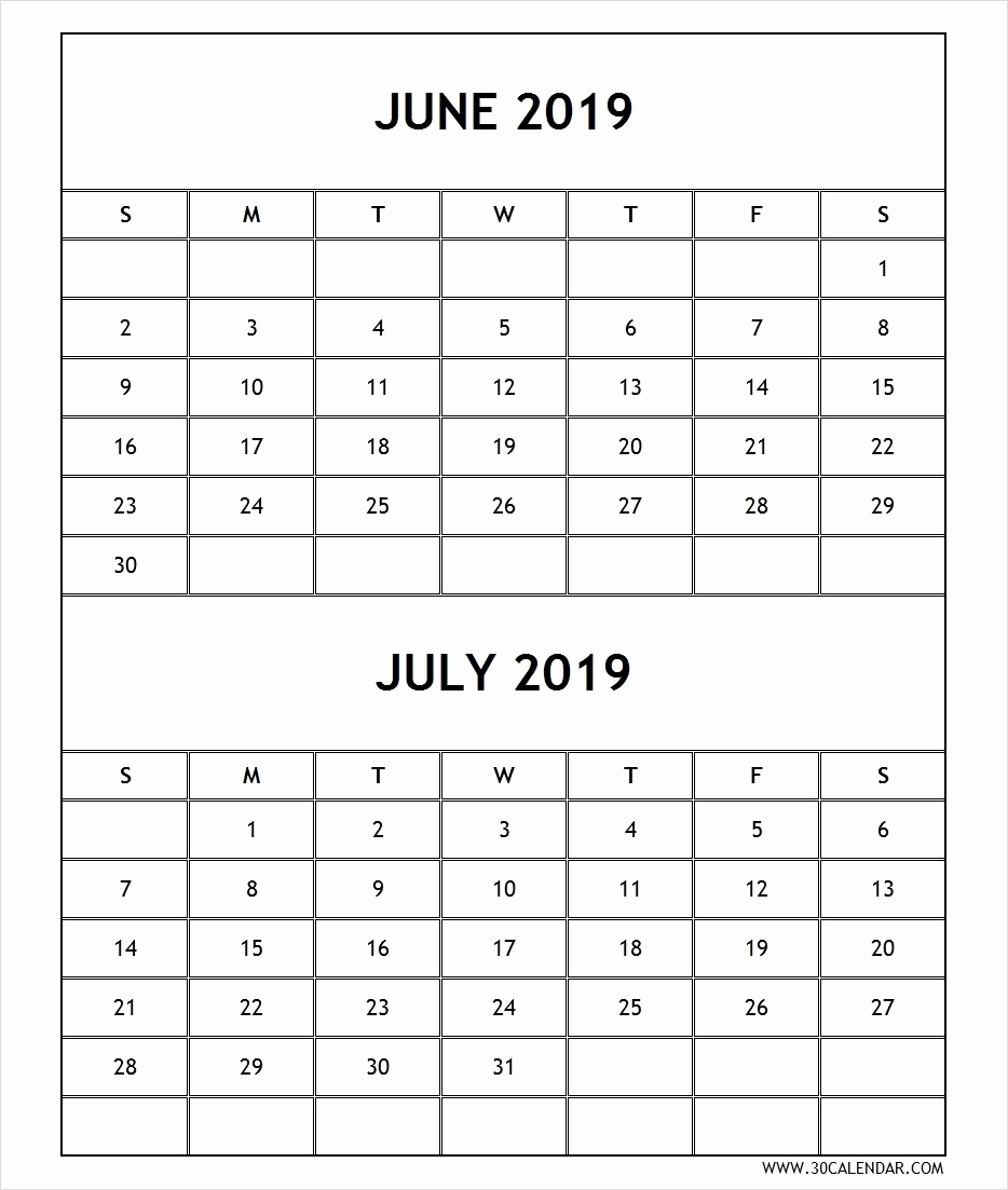 June July Printable Calendar 