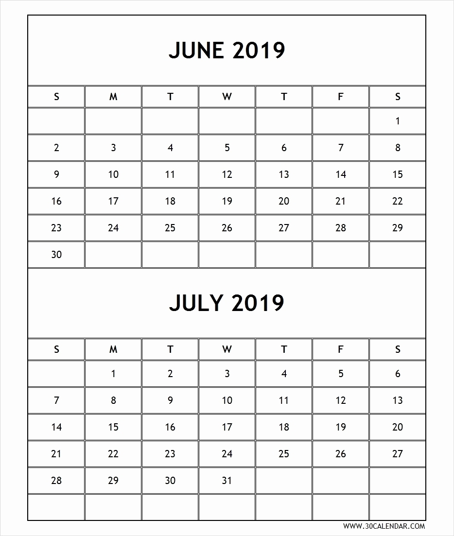 April May June July 2019 Calendar – Four Monthly Printable