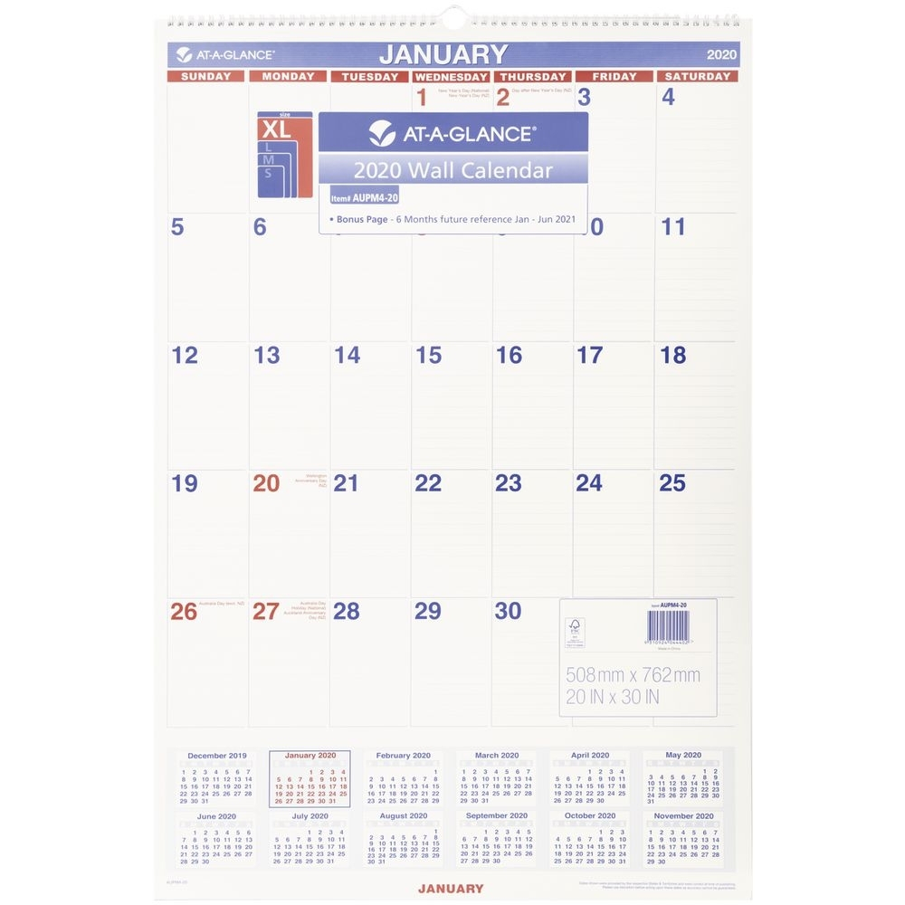 At A Glance Monthly Wall Calendar 2020 508 X 762Mm-At A