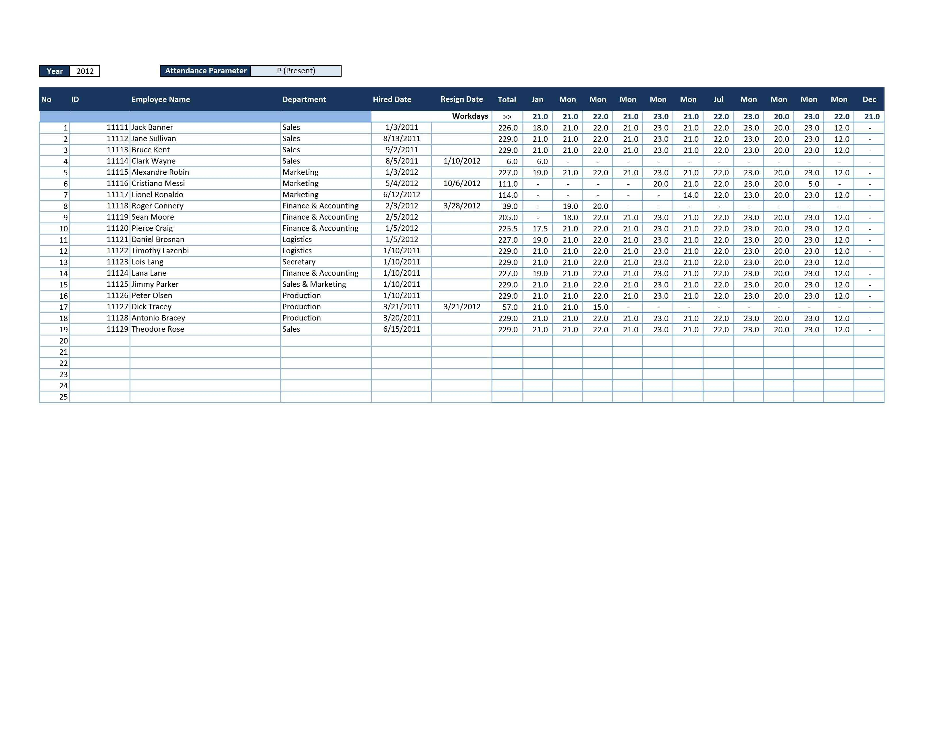 Attendance Excel Sheet | C-Punkt