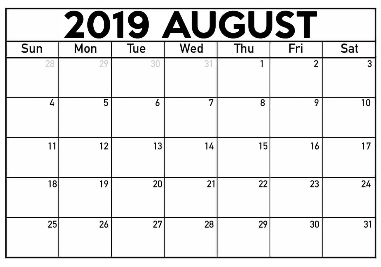 August 2019 Blank Calendar Print Weekly And Monthly - Latest