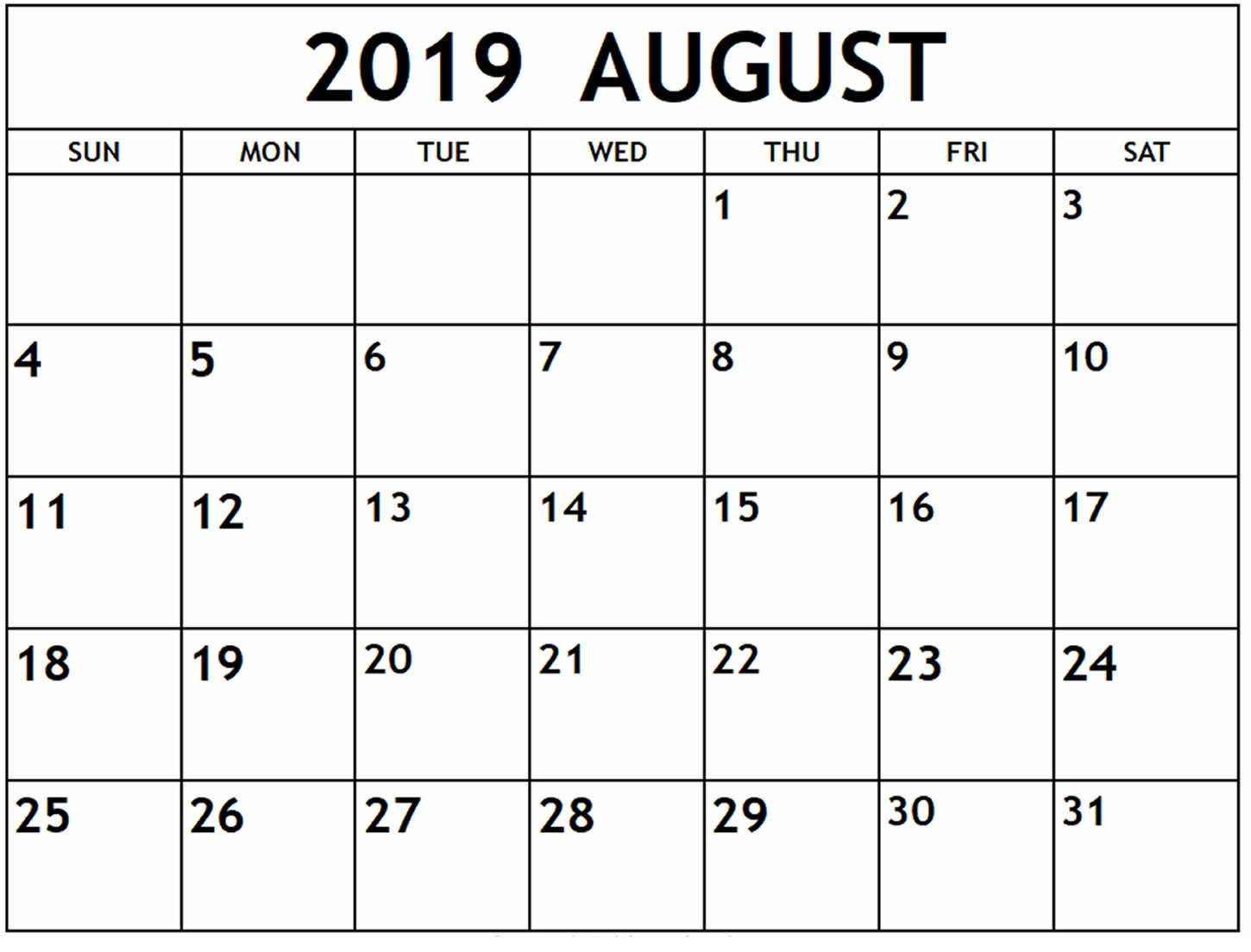 August 2019 Calendar Printable Free Planner - Latest