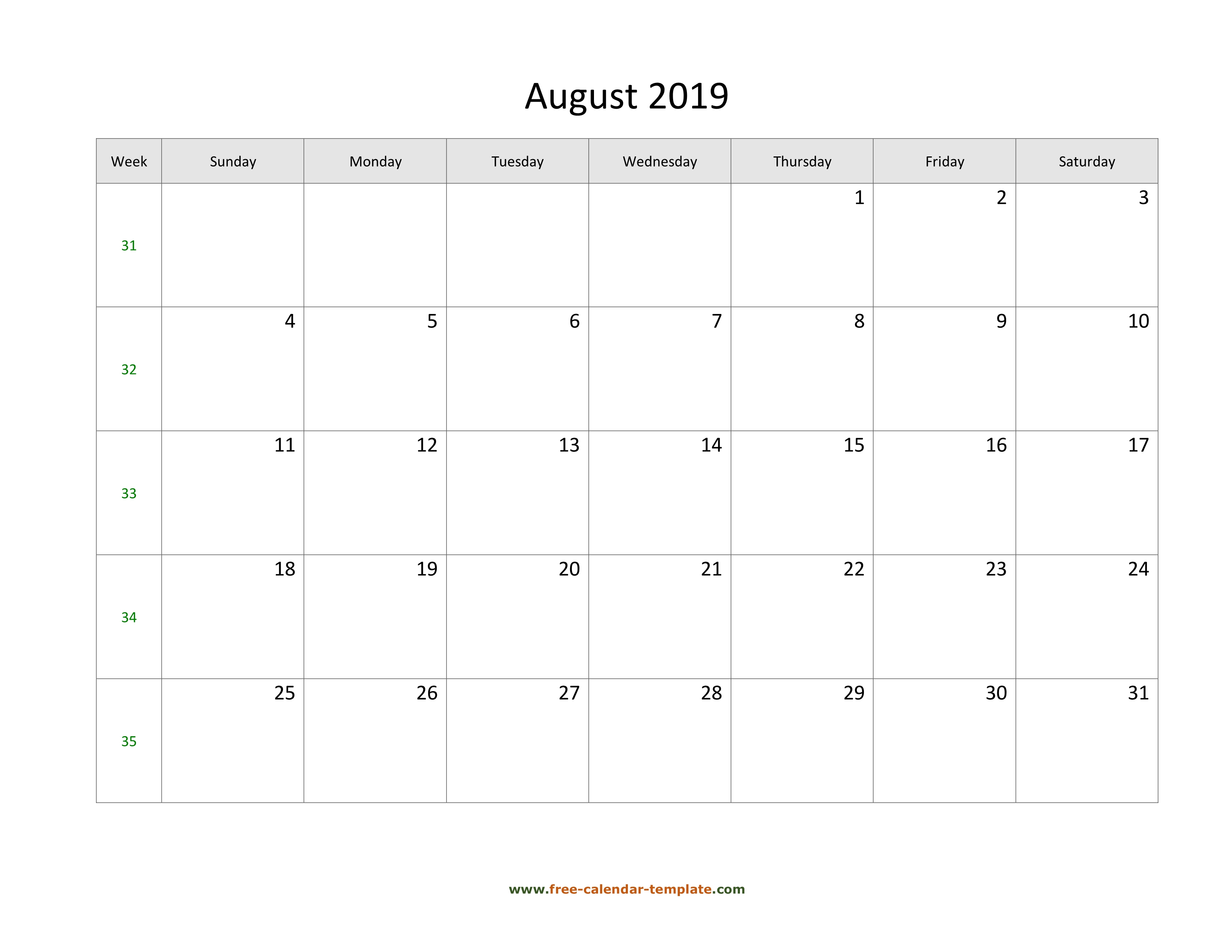 August 2019 Free Calendar Tempplate | Free-Calendar-Template