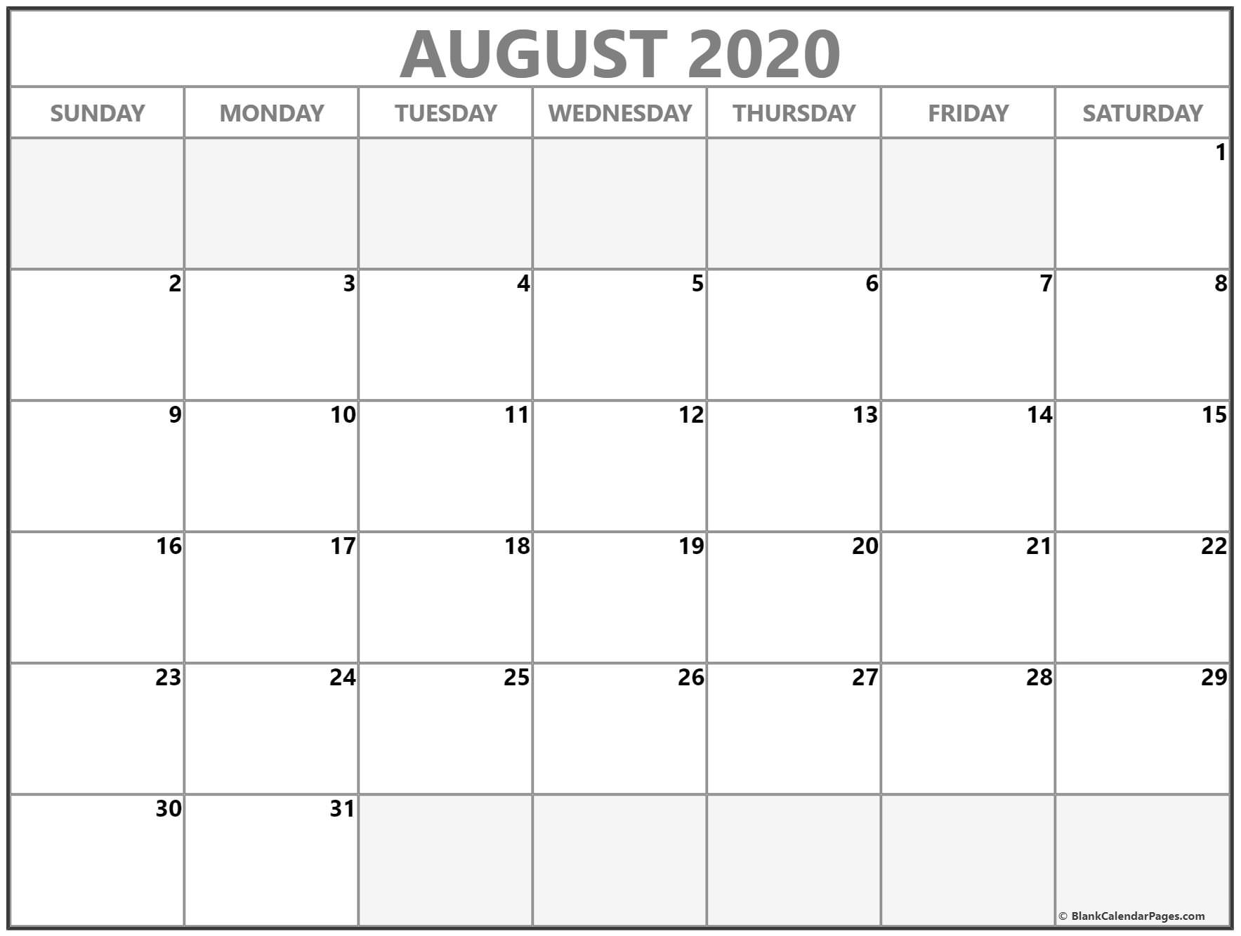 August 2020 Calendar | Free Printable Monthly Calendars
