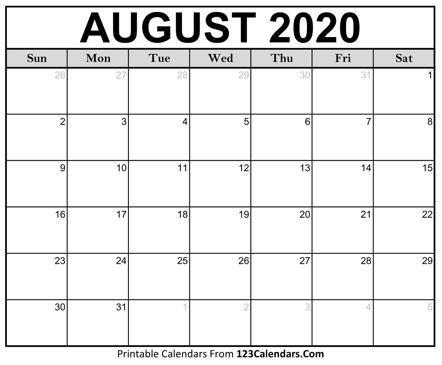 August 2020 Printable Calendar | 123Calendars