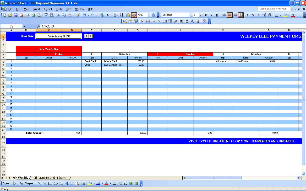 Bill Payment Calendar » Exceltemplate