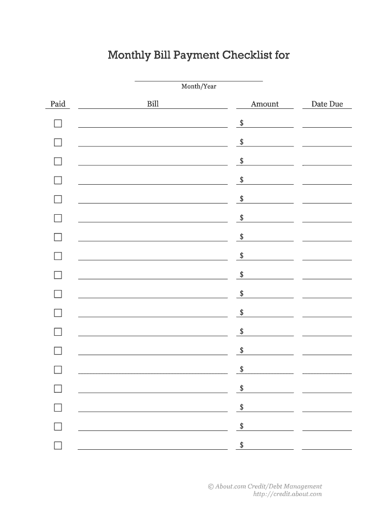 Bill Payment Checklist Printable That Are Universal