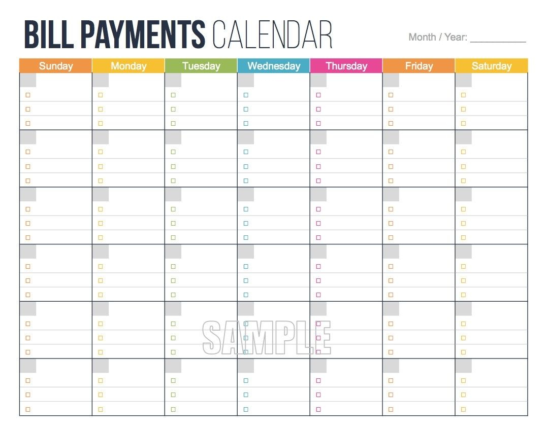 Bill Payments Calendar Editable Personal Finance | Etsy