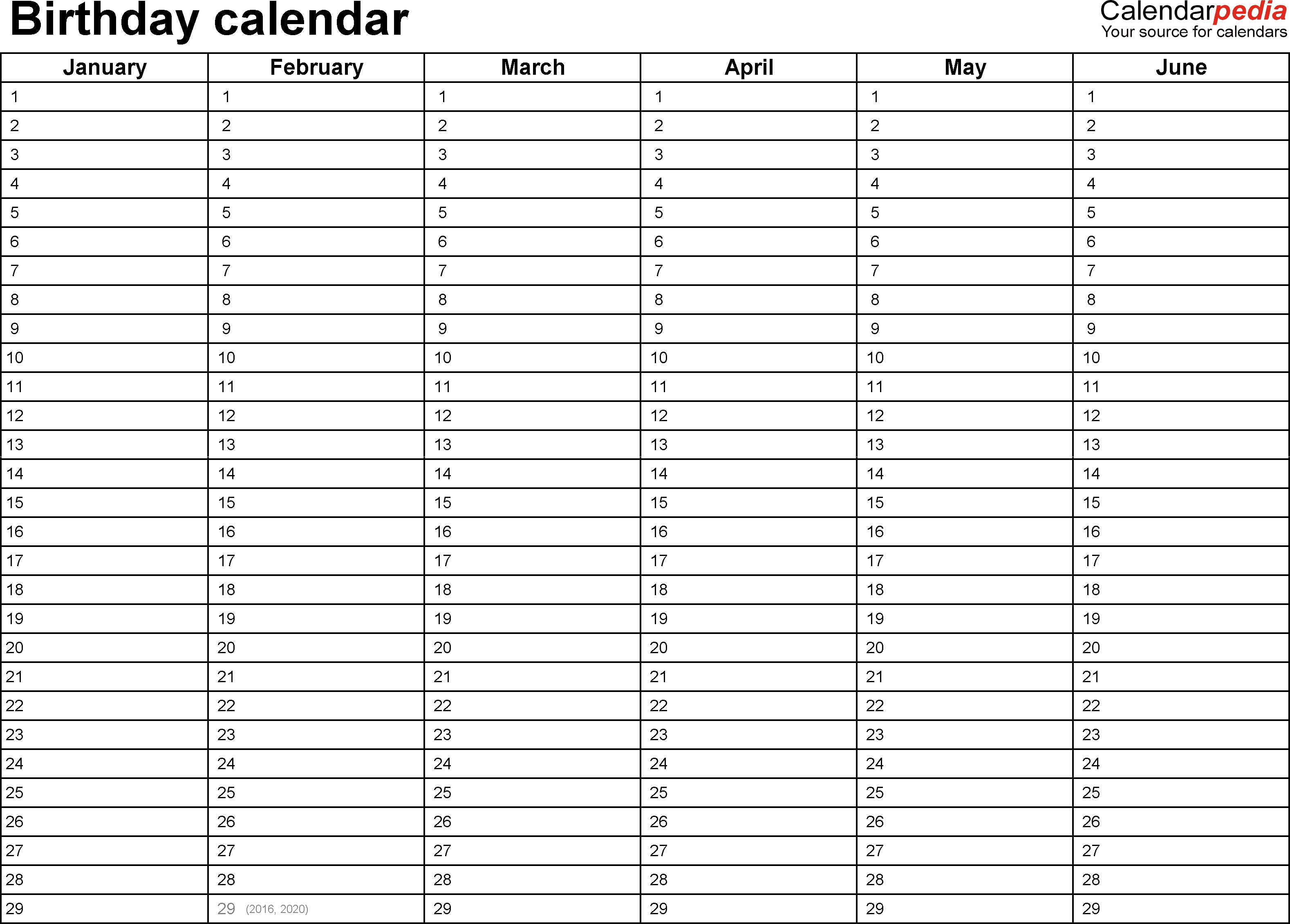 Birthday Calendars - Free Printable Microsoft Word Templates