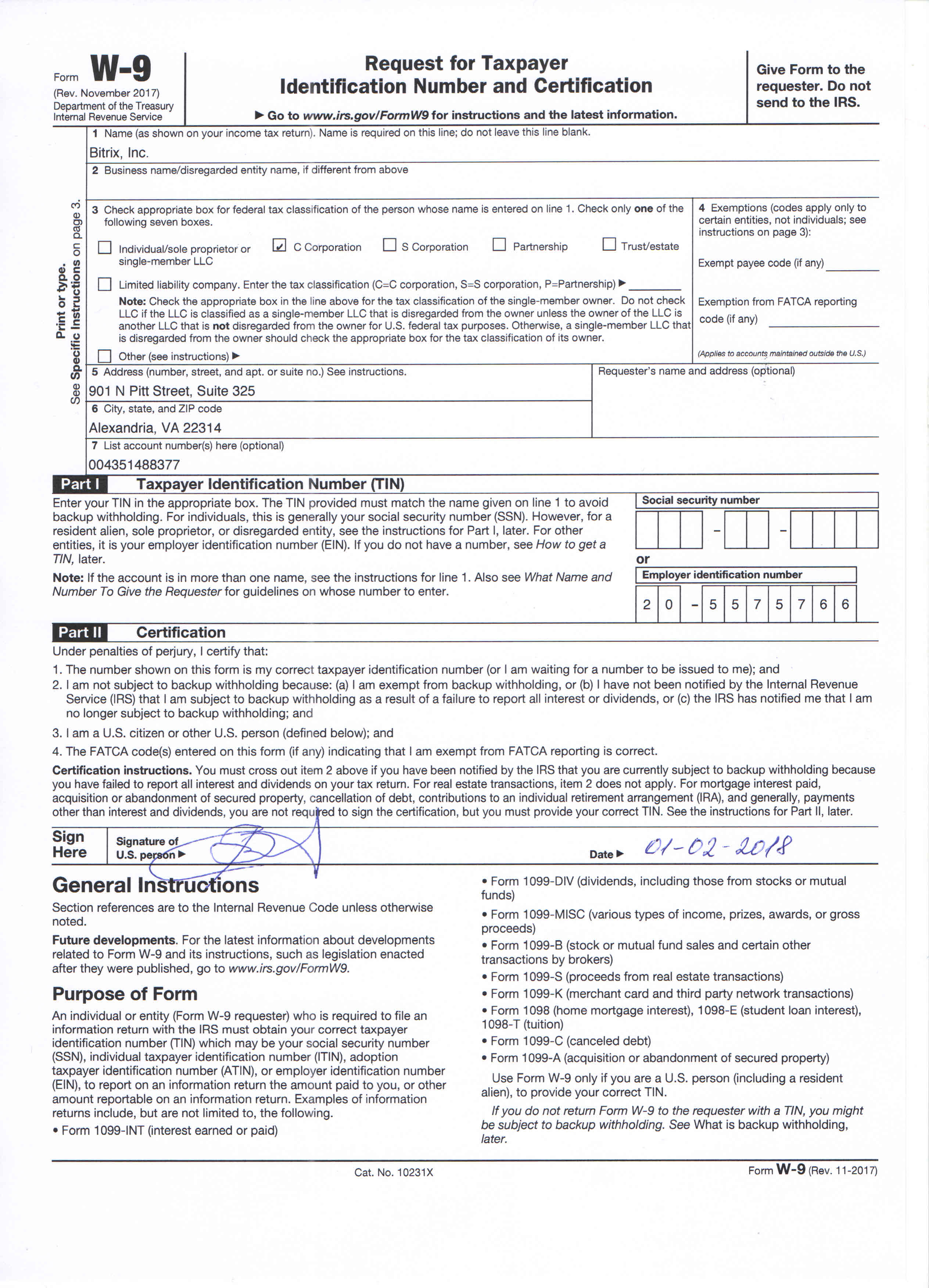 Bitrix, Inc. W9 Form