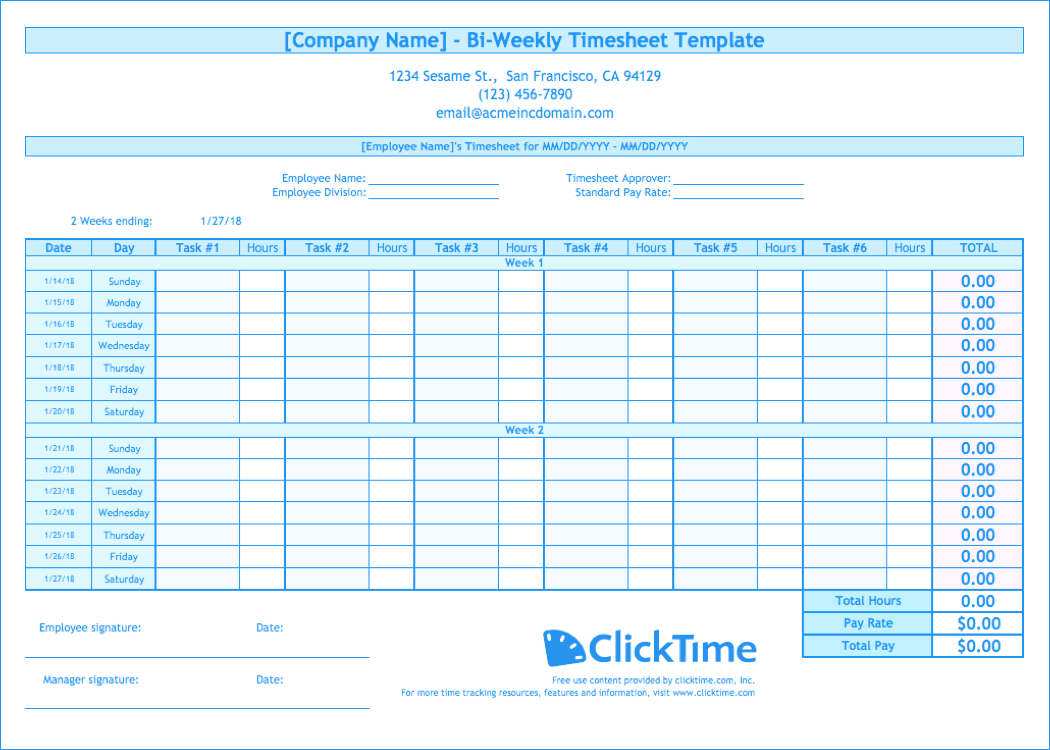 Biweekly Timesheet Template Excel – Business Form Letter