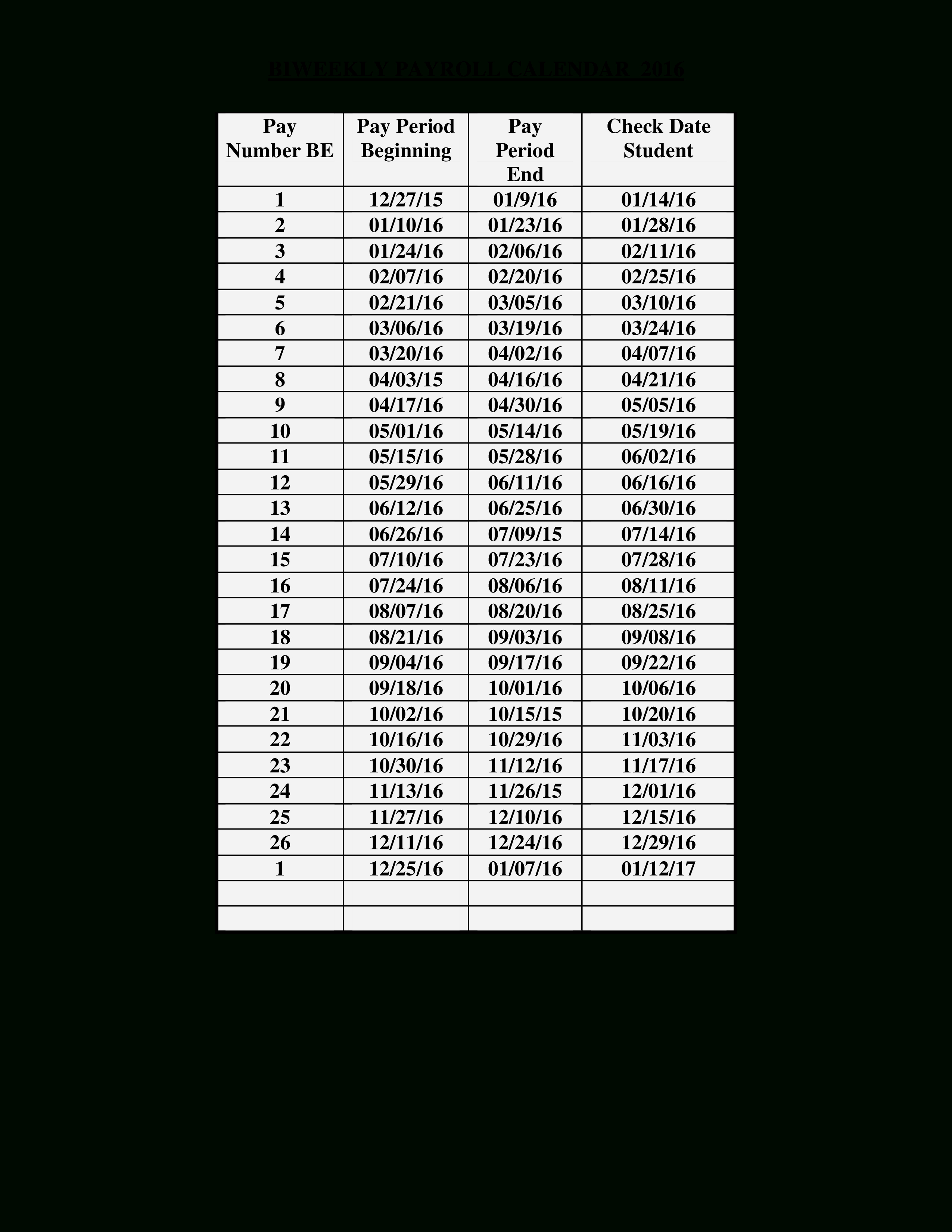 2020 Biweekly Pay Calendar Template Example Calendar Printable