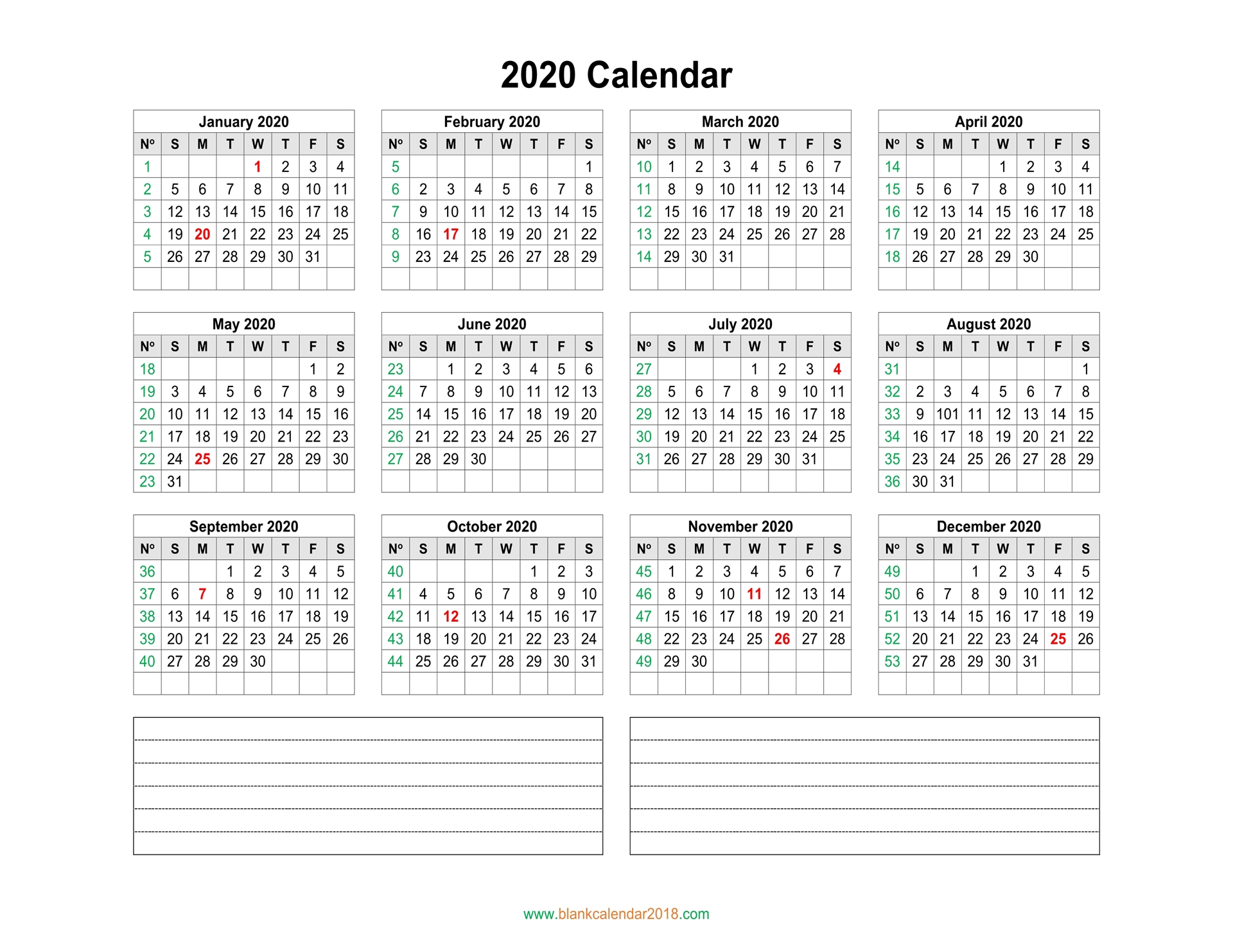 Blank Calendar 2020