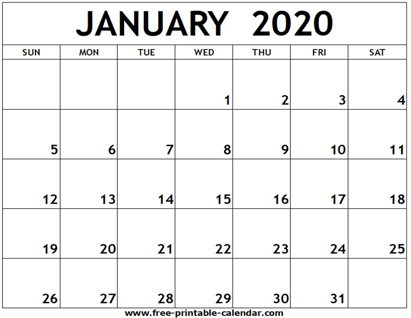 Blank Calendar 2020 To Fill In