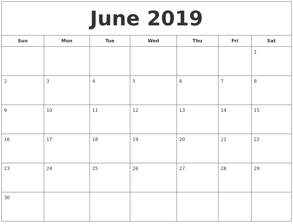 Blank Calendar June July August 2019